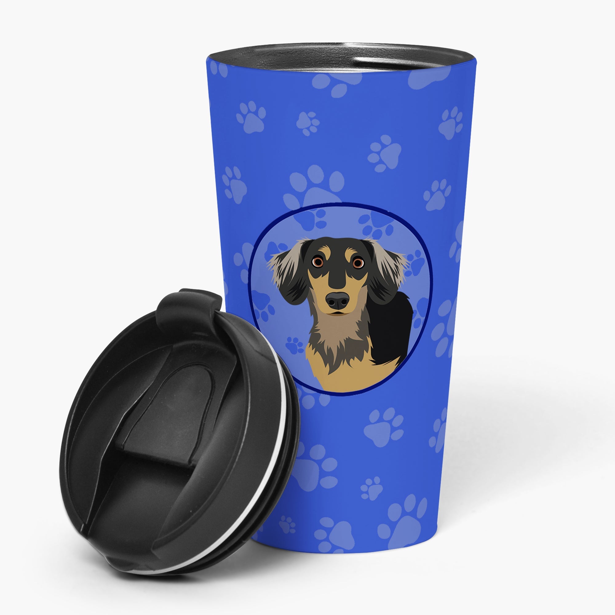 Dachshund Black and Tan #4 Stainless Steel 16 oz Tumbler Blue Insulated Tumbler with Lid, Cute Travel Cup for Coffee, Cocktails, Gift Men, Dad, Women, Mother