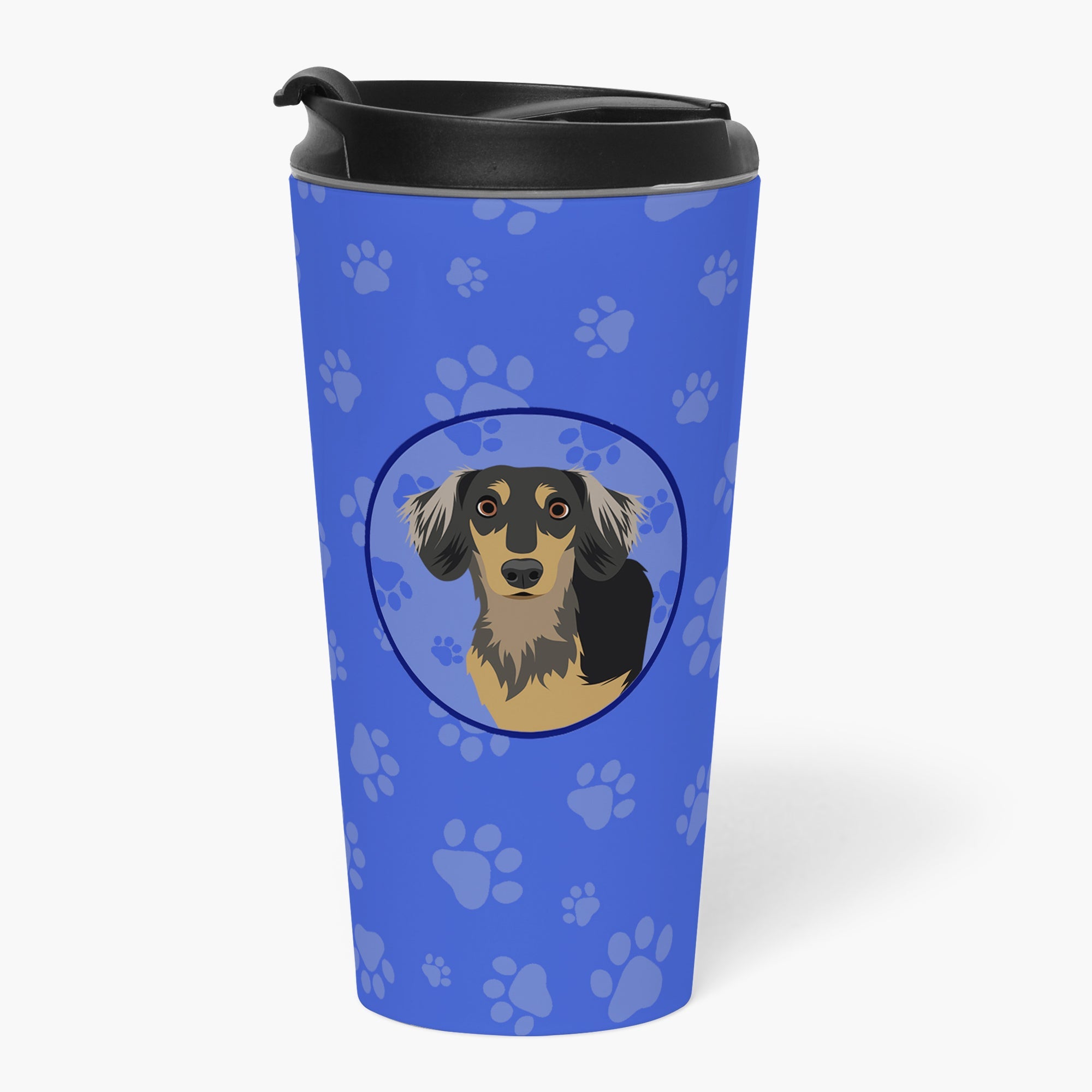 Dachshund Black and Tan #4 Stainless Steel 16 oz Tumbler Blue Insulated Tumbler with Lid, Cute Travel Cup for Coffee, Cocktails, Gift Men, Dad, Women, Mother
