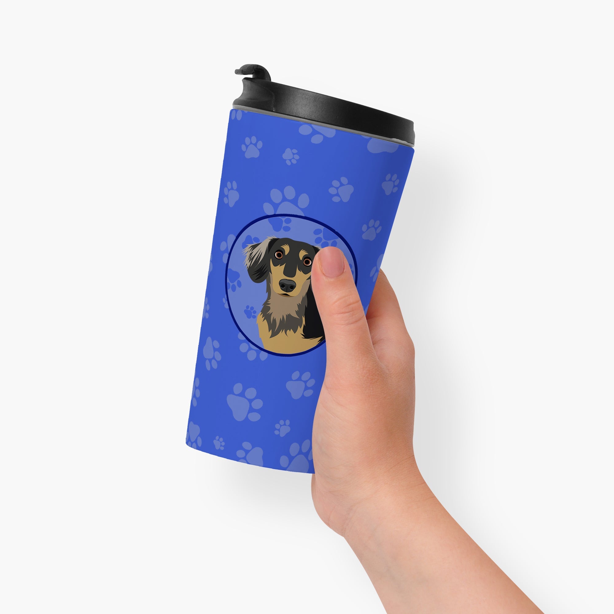 Dachshund Black and Tan #4 Stainless Steel 16 oz Tumbler Blue Insulated Tumbler with Lid, Cute Travel Cup for Coffee, Cocktails, Gift Men, Dad, Women, Mother