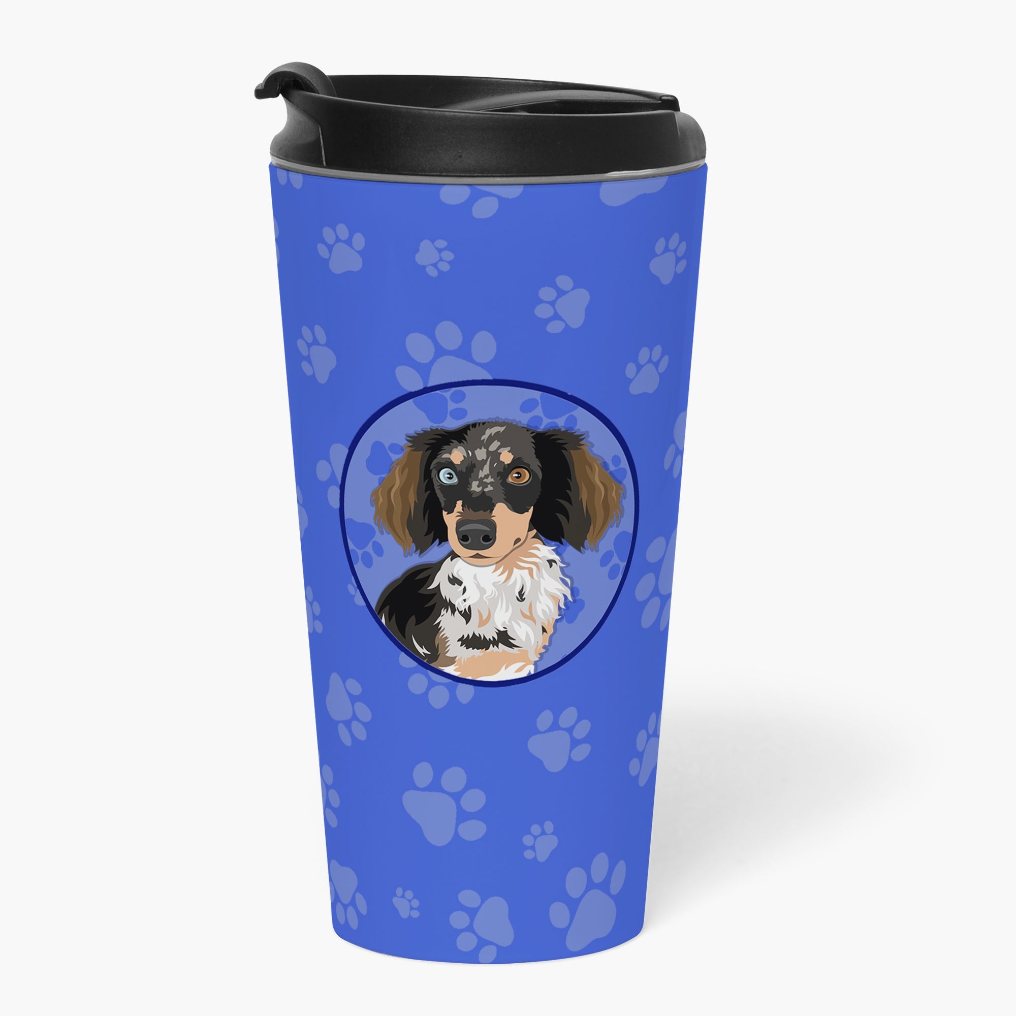 Dachshund Dapple #1 Stainless Steel 16 oz Tumbler Blue Insulated Tumbler with Lid, Cute Travel Cup for Coffee, Cocktails, Gift Men, Dad, Women, Mother
