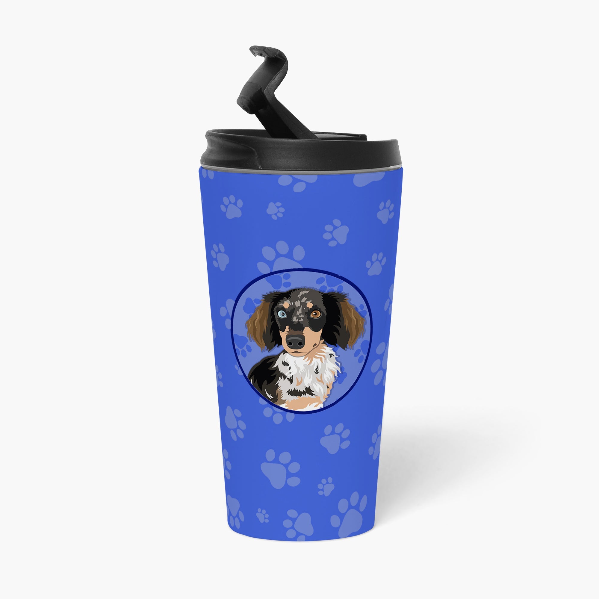 Dachshund Dapple #1 Stainless Steel 16 oz Tumbler Blue Insulated Tumbler with Lid, Cute Travel Cup for Coffee, Cocktails, Gift Men, Dad, Women, Mother