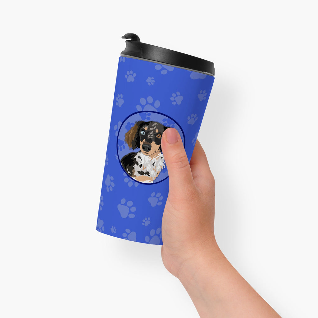 Dachshund Dapple #1 Stainless Steel 16 oz Tumbler Blue Insulated Tumbler with Lid, Cute Travel Cup for Coffee, Cocktails, Gift Men, Dad, Women, Mother