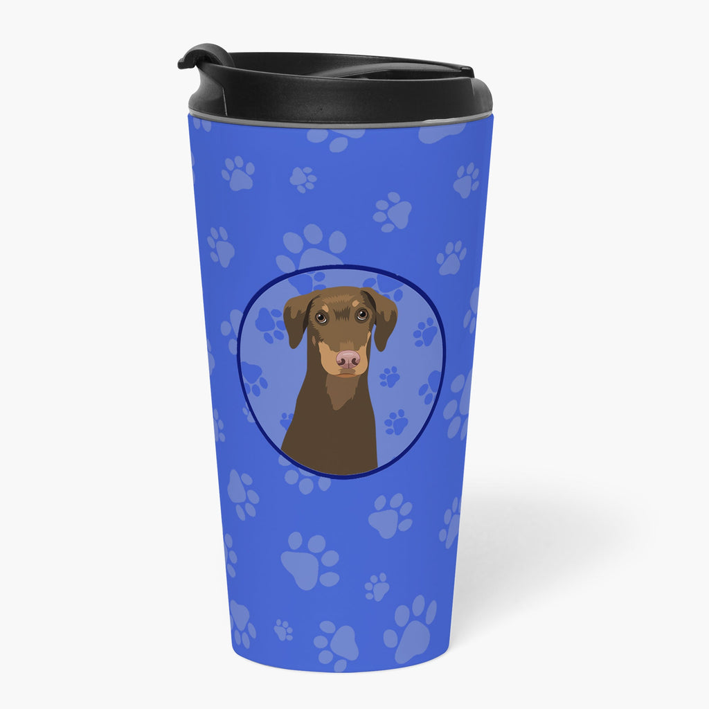 Doberman Pinscher Red and Rust Natural Ears #2 Stainless Steel 16 oz Tumbler Blue Insulated Tumbler with Lid, Cute Travel Cup for Coffee, Cocktails, Gift Men, Dad, Women, Mother