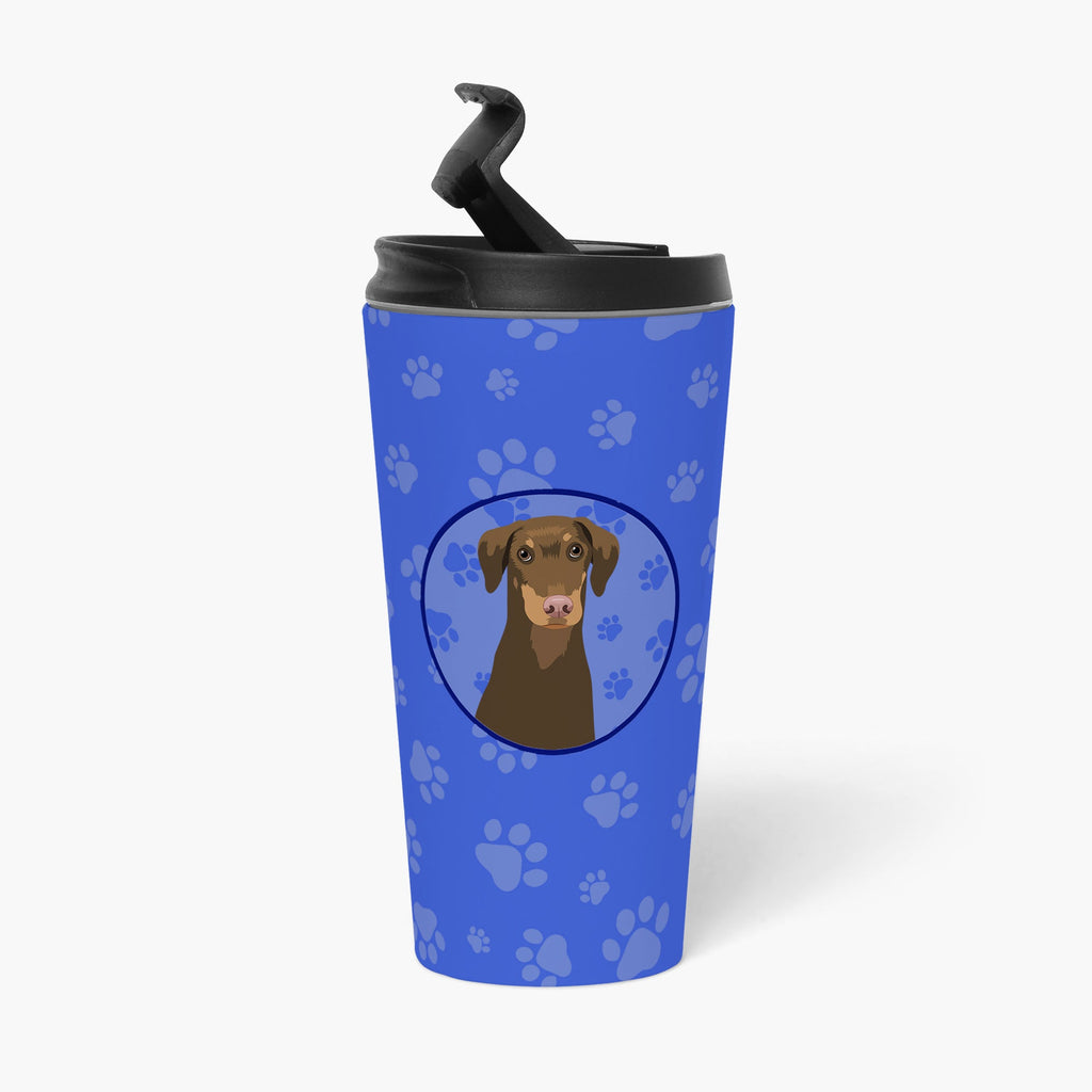 Doberman Pinscher Red and Rust Natural Ears #2 Stainless Steel 16 oz Tumbler Blue Insulated Tumbler with Lid, Cute Travel Cup for Coffee, Cocktails, Gift Men, Dad, Women, Mother