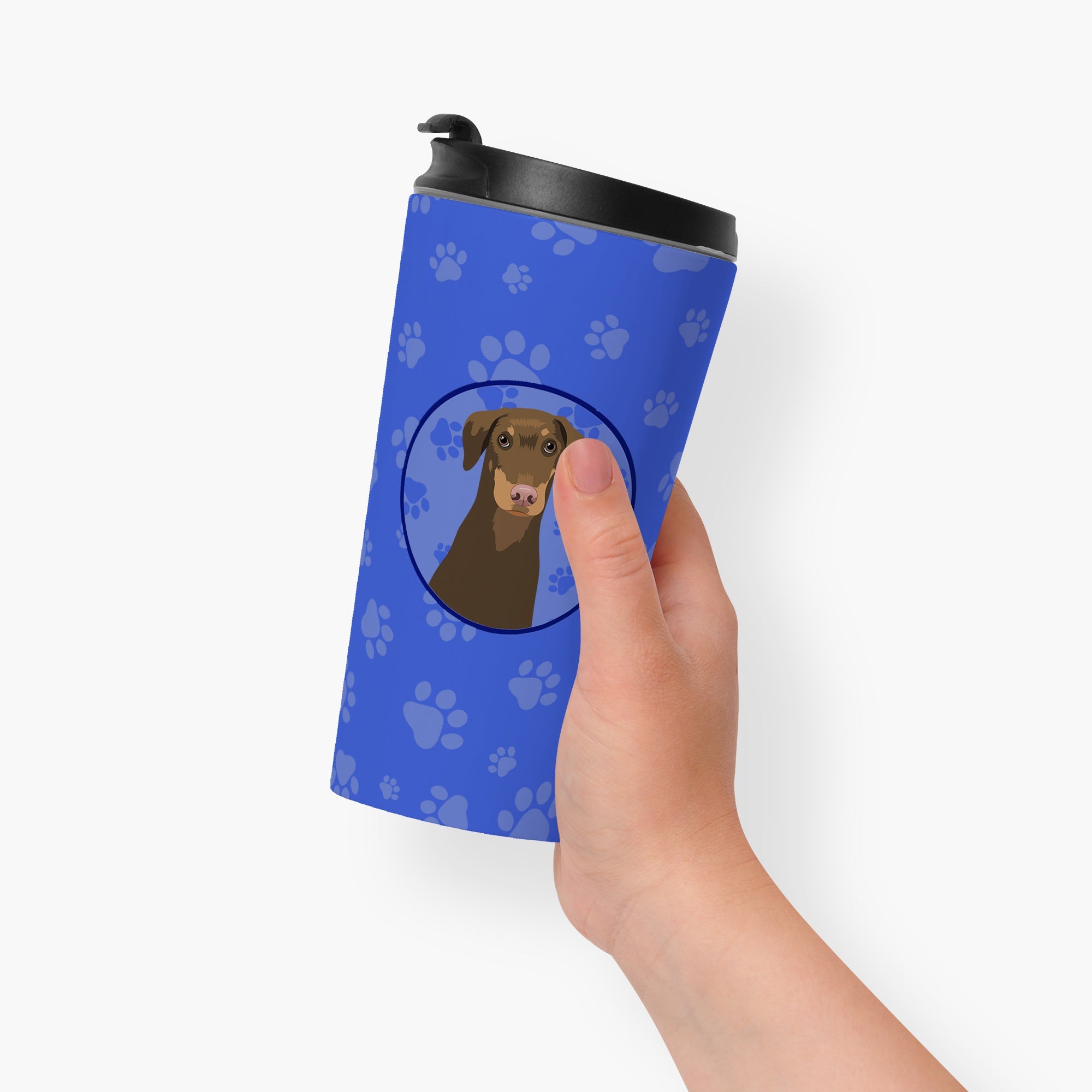 Doberman Pinscher Red and Rust Natural Ears #2 Stainless Steel 16 oz Tumbler Blue Insulated Tumbler with Lid, Cute Travel Cup for Coffee, Cocktails, Gift Men, Dad, Women, Mother