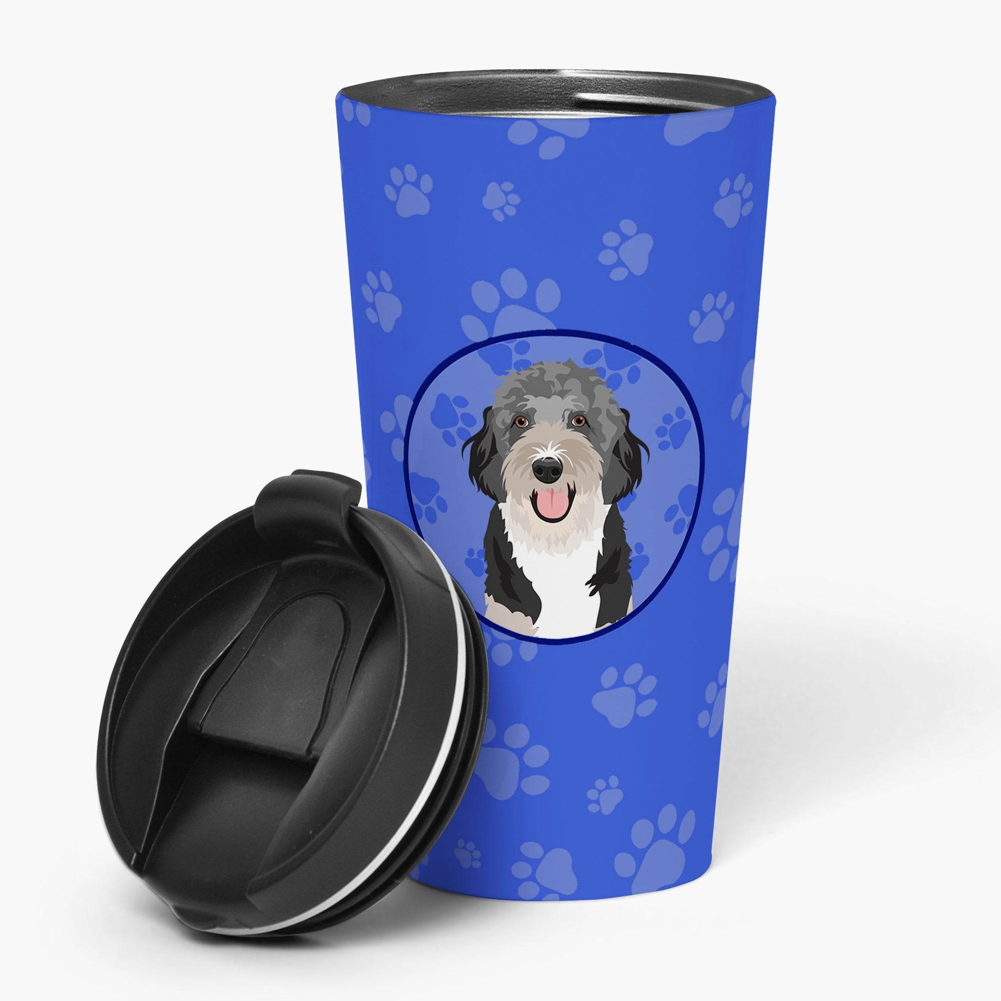 Doodle Black Tricolor #1 Stainless Steel 16 oz Tumbler Blue Insulated Tumbler with Lid, Cute Travel Cup for Coffee, Cocktails, Gift Men, Dad, Women, Mother