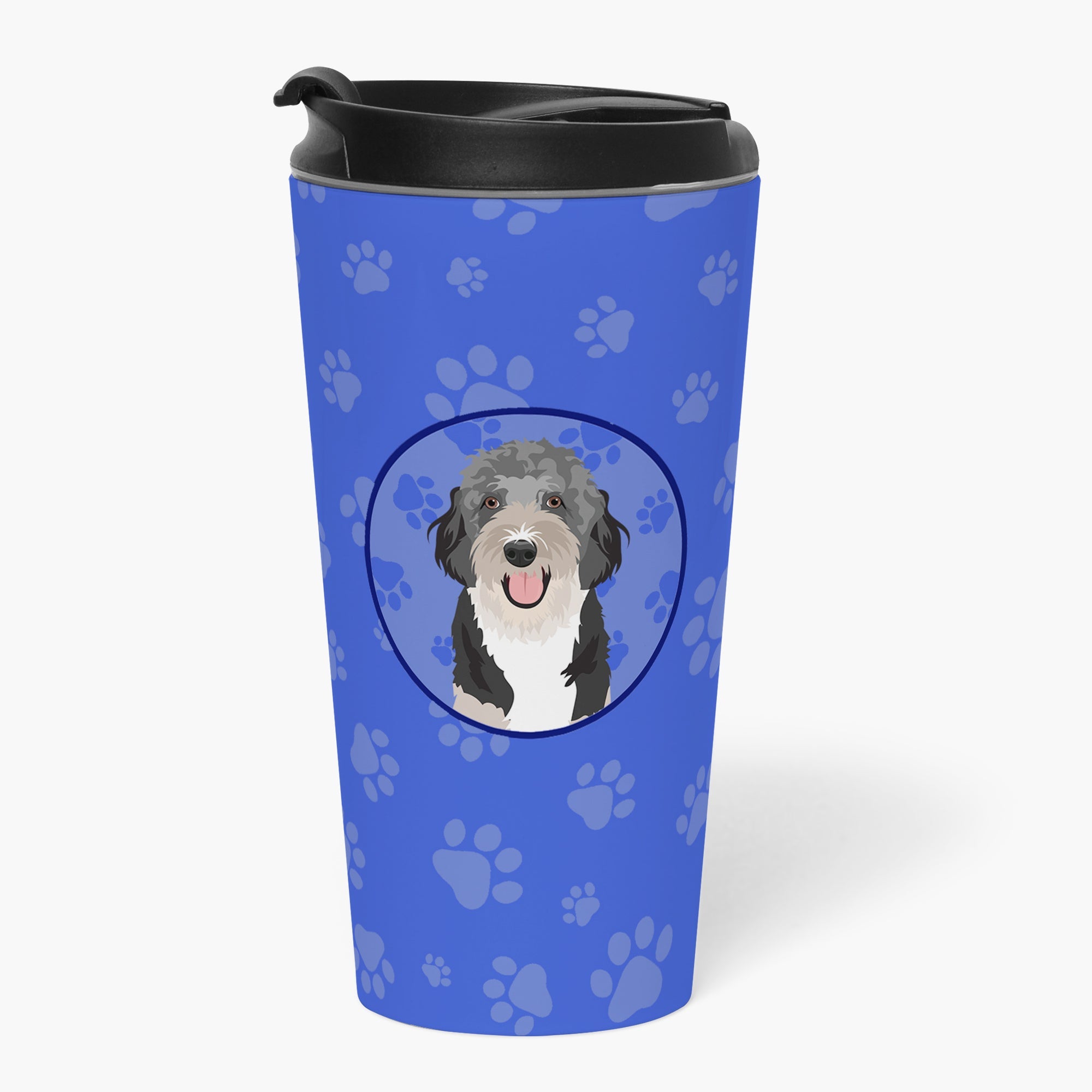 Doodle Black Tricolor #1 Stainless Steel 16 oz Tumbler Blue Insulated Tumbler with Lid, Cute Travel Cup for Coffee, Cocktails, Gift Men, Dad, Women, Mother