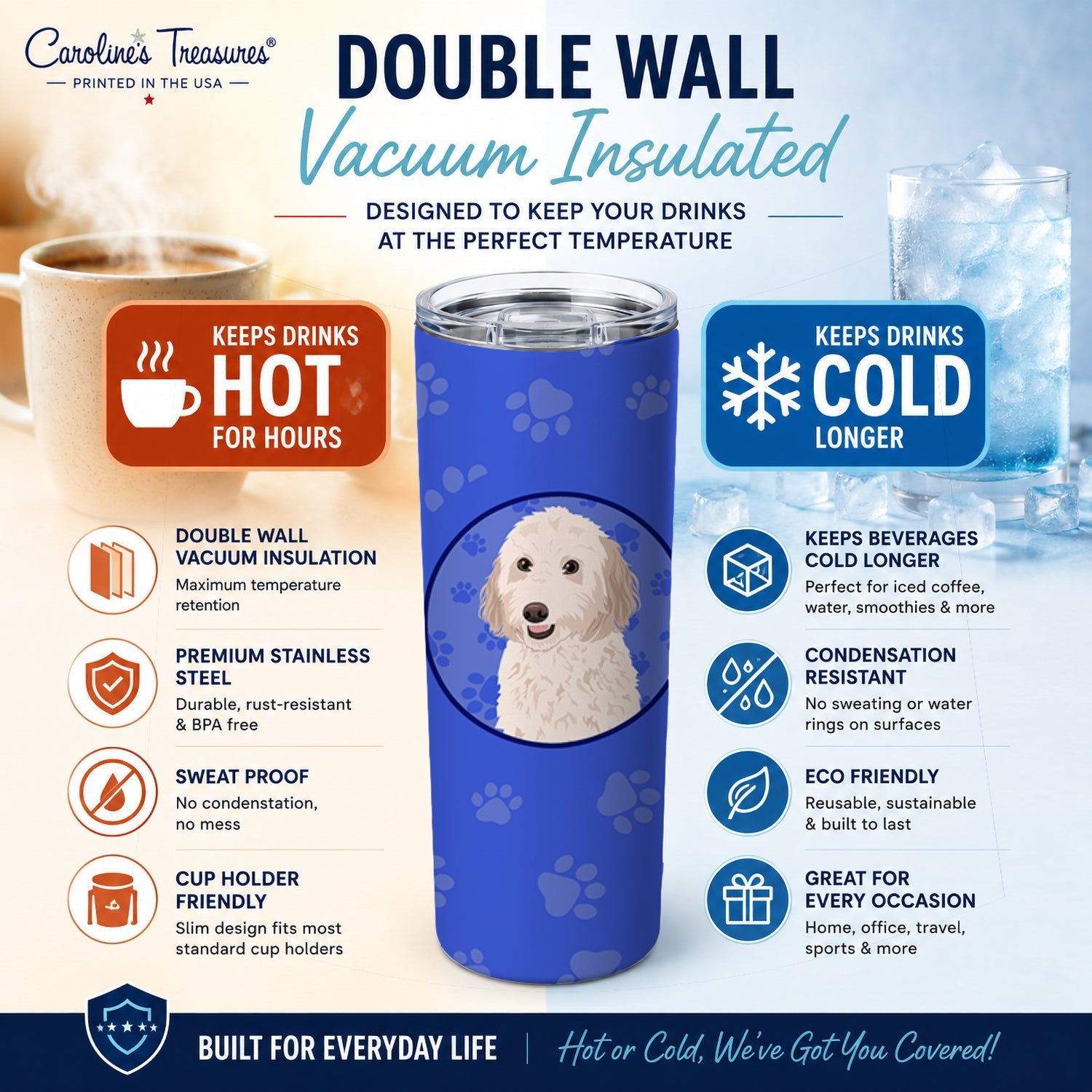 Doodle Cream #1  Stainless Steel Skinny Tumbler 20 oz Vacuum Double Walled Reusable Insulated Travel Cup