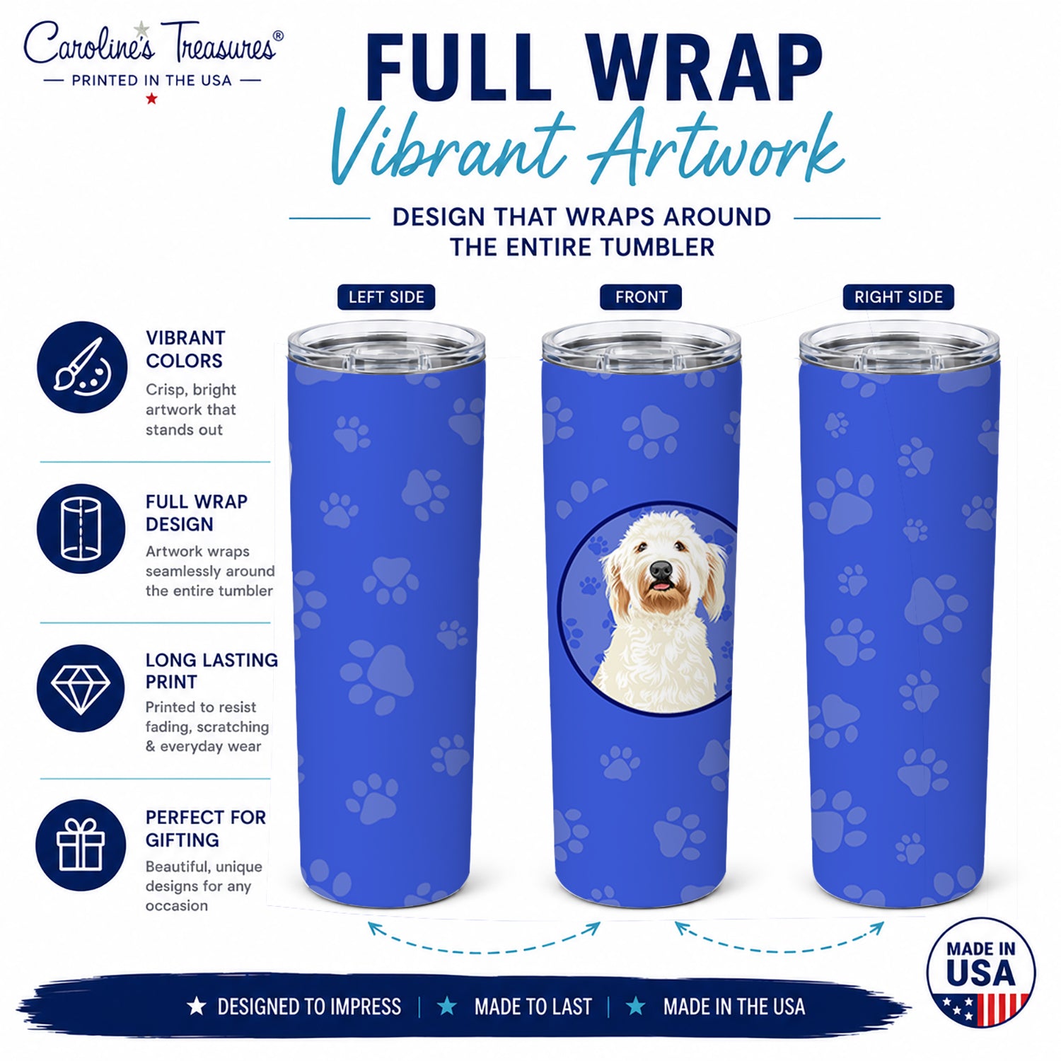 Doodle Cream #6  Stainless Steel Skinny Tumbler 20 oz Vacuum Double Walled Reusable Insulated Travel Cup