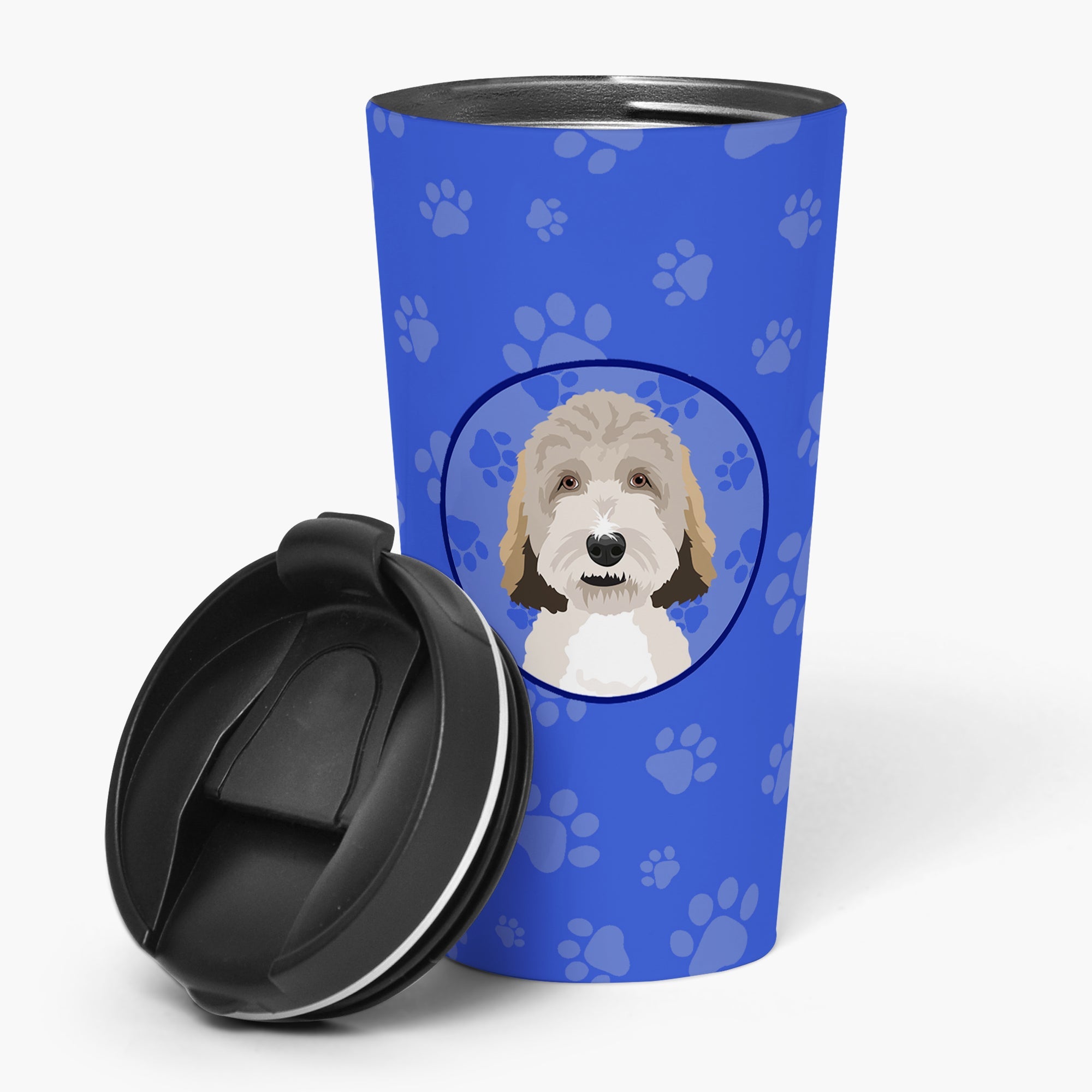Doodle Tricolor #1 Stainless Steel 16 oz Tumbler Blue Insulated Tumbler with Lid, Cute Travel Cup for Coffee, Cocktails, Gift Men, Dad, Women, Mother