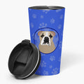 English Bulldog Lilac Tricolor Stainless Steel 16 oz Tumbler Blue Insulated Tumbler with Lid, Cute Travel Cup for Coffee, Cocktails, Gift Men, Dad, Women, Mother