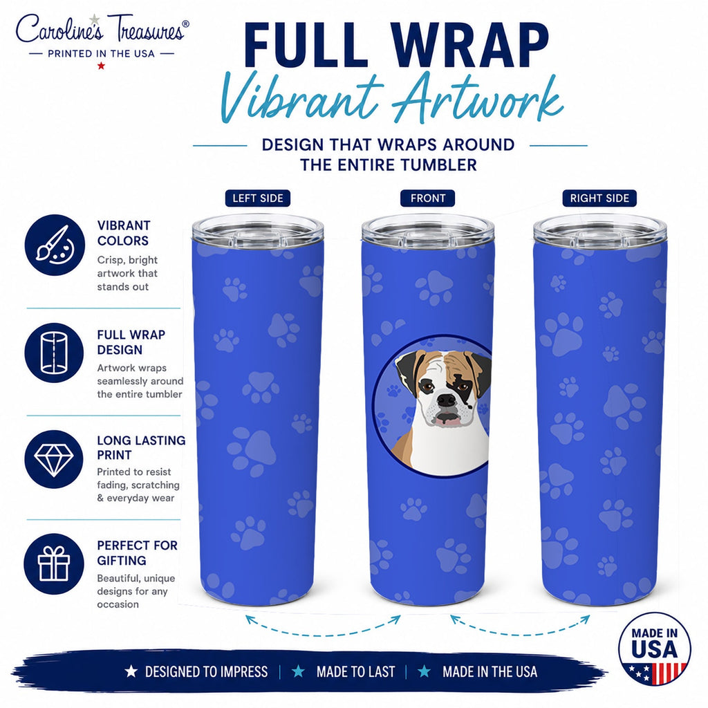 English Bulldog Tricolor #2  Stainless Steel Skinny Tumbler 20 oz Vacuum Double Walled Reusable Insulated Travel Cup