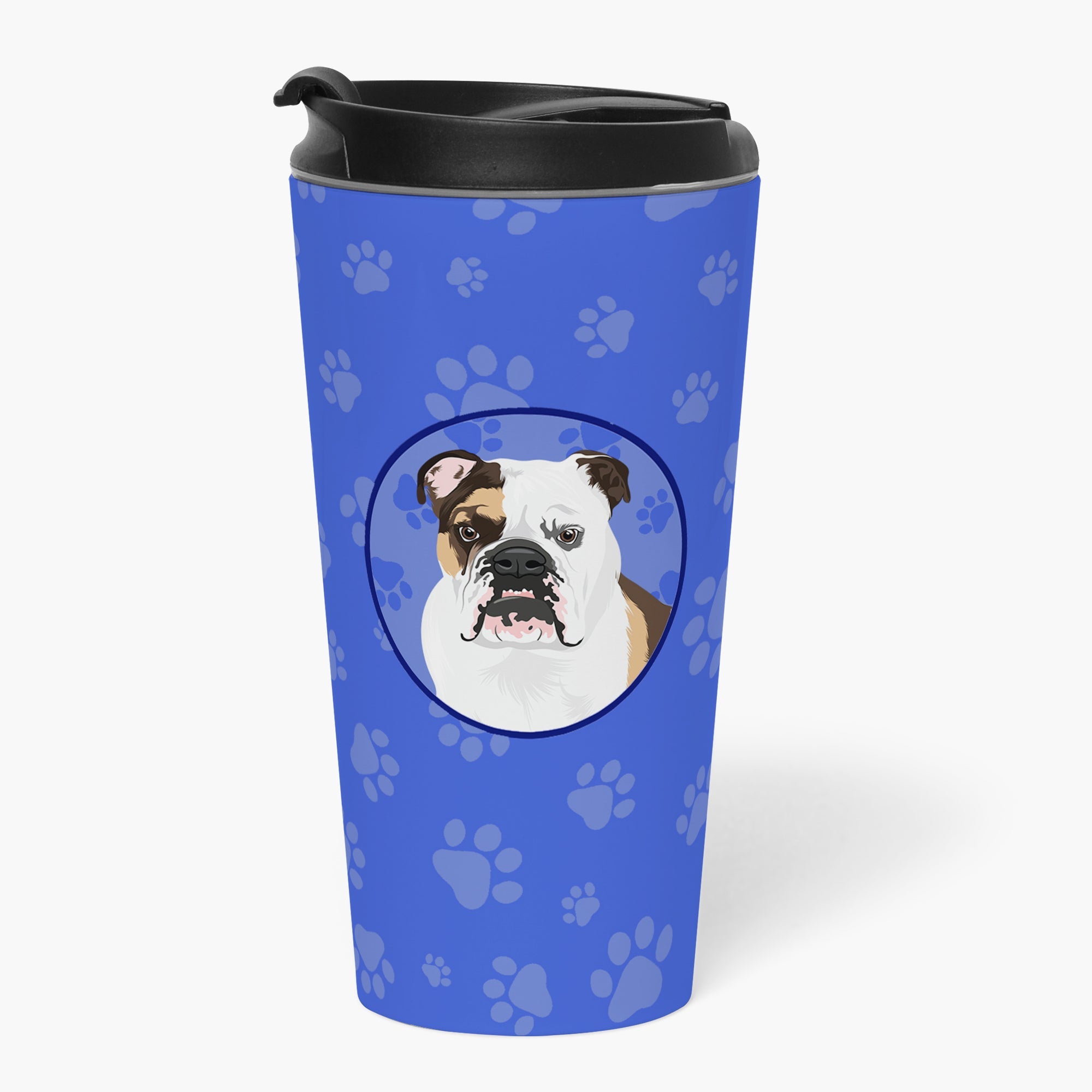 English Bulldog Tricolor #3 Stainless Steel 16 oz Tumbler Blue Insulated Tumbler with Lid, Cute Travel Cup for Coffee, Cocktails, Gift Men, Dad, Women, Mother