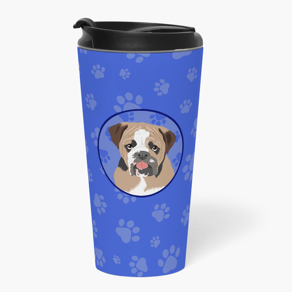 English Bulldog Tricolor #4 Stainless Steel 16 oz Tumbler Blue Insulated Tumbler with Lid, Cute Travel Cup for Coffee, Cocktails, Gift Men, Dad, Women, Mother