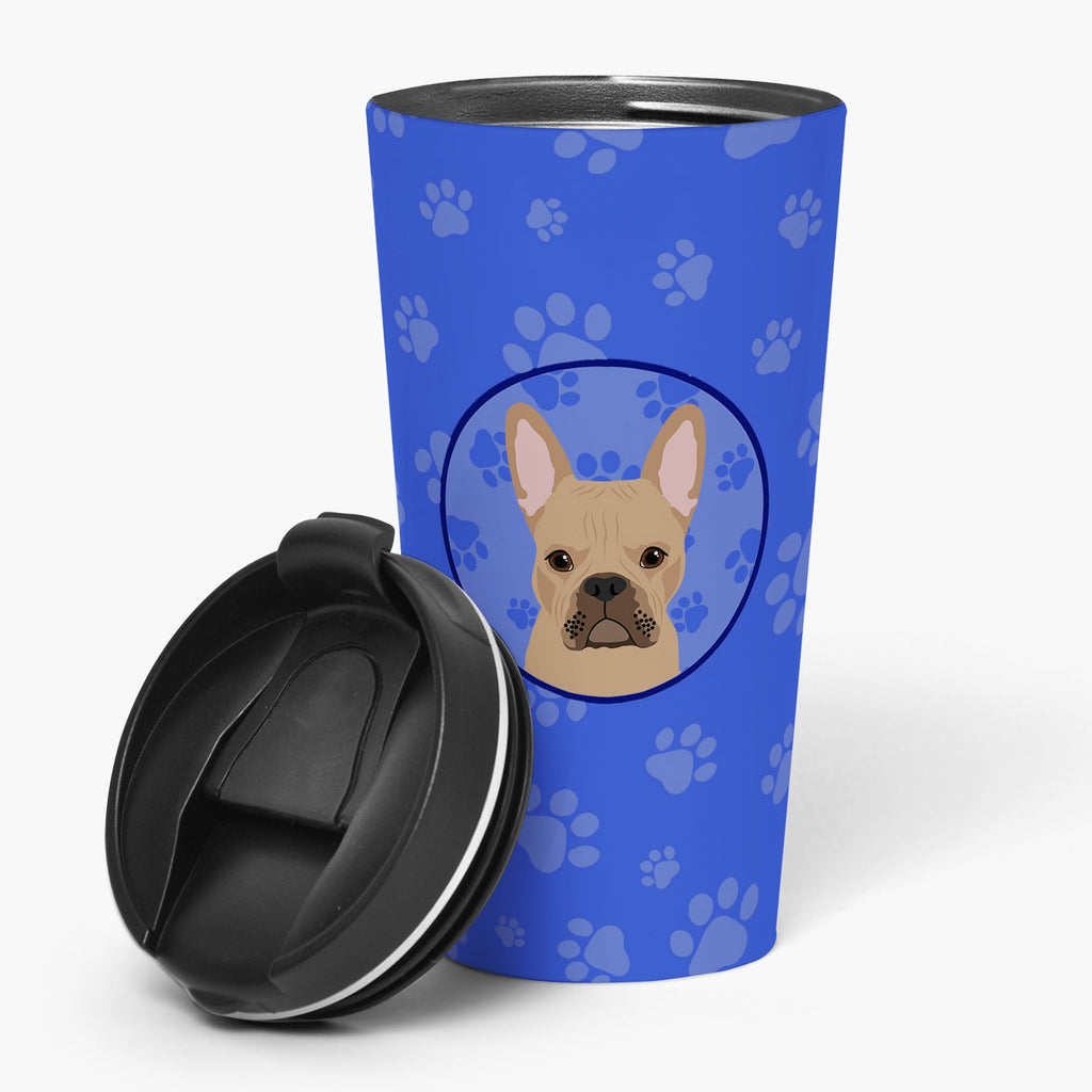 French Bulldog Cream Stainless Steel 16 oz Tumbler Blue Insulated Tumbler with Lid, Cute Travel Cup for Coffee, Cocktails, Gift Men, Dad, Women, Mother