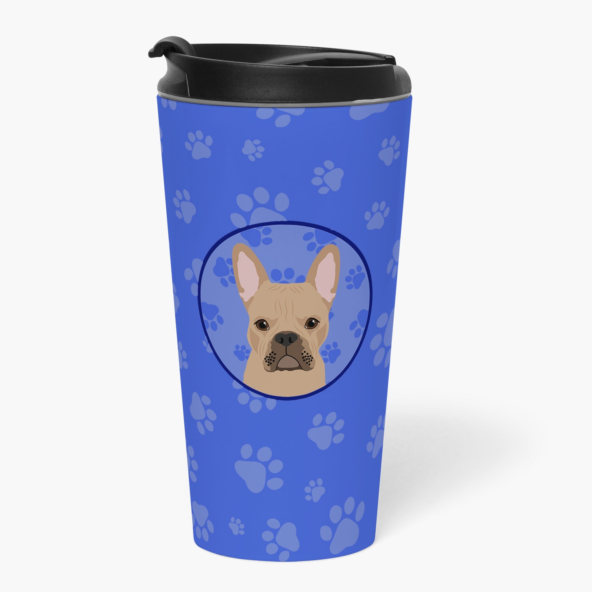 French Bulldog Cream Stainless Steel 16 oz Tumbler Blue Insulated Tumbler with Lid, Cute Travel Cup for Coffee, Cocktails, Gift Men, Dad, Women, Mother