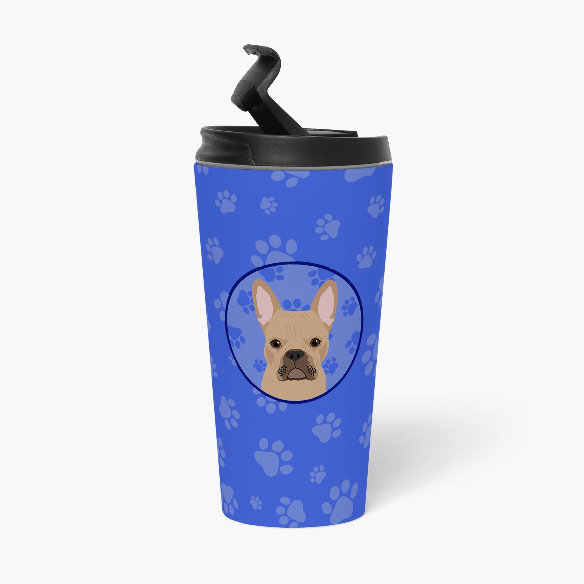 French Bulldog Cream Stainless Steel 16 oz Tumbler Blue Insulated Tumbler with Lid, Cute Travel Cup for Coffee, Cocktails, Gift Men, Dad, Women, Mother