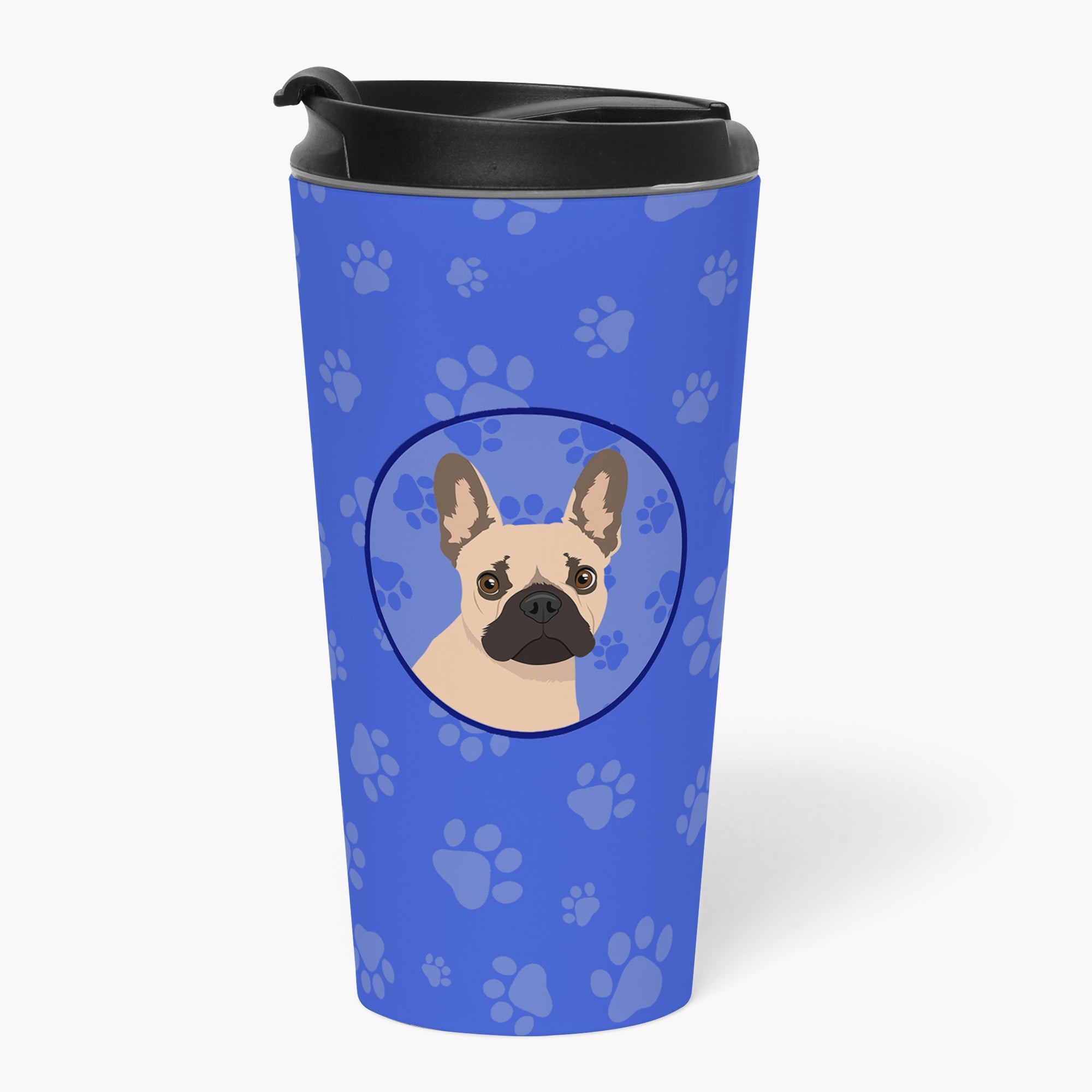 French Bulldog Fawn #1 Stainless Steel 16 oz Tumbler Blue Insulated Tumbler with Lid, Cute Travel Cup for Coffee, Cocktails, Gift Men, Dad, Women, Mother