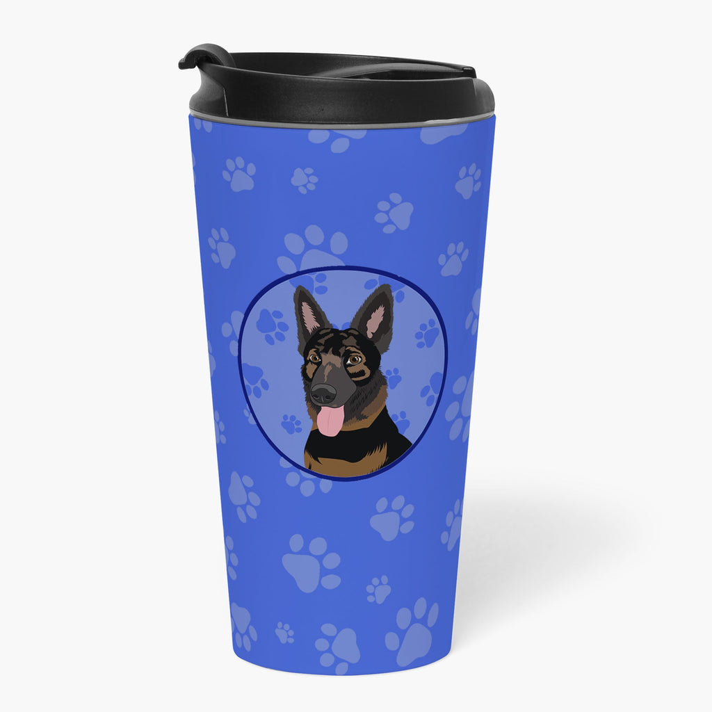 German Shepherd Bicolor Stainless Steel 16 oz Tumbler Blue Insulated Tumbler with Lid, Cute Travel Cup for Coffee, Cocktails, Gift Men, Dad, Women, Mother