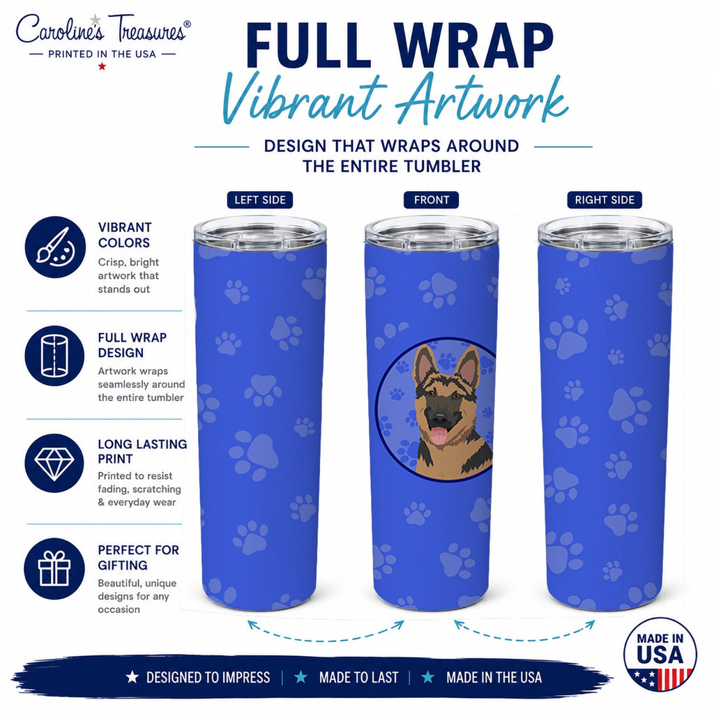 German Shepherd Red and Black  Stainless Steel Skinny Tumbler 20 oz Vacuum Double Walled Reusable Insulated Travel Cup
