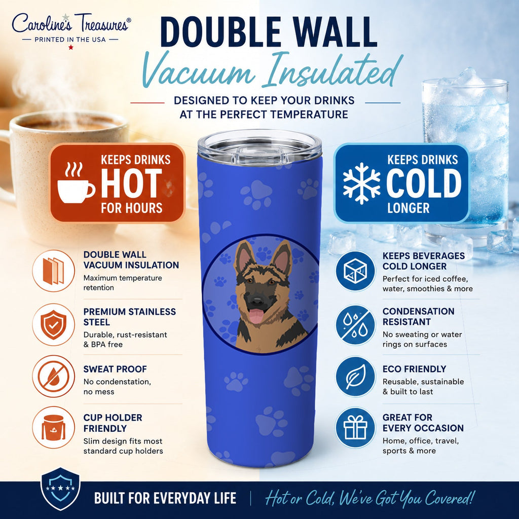 German Shepherd Red and Black  Stainless Steel Skinny Tumbler 20 oz Vacuum Double Walled Reusable Insulated Travel Cup