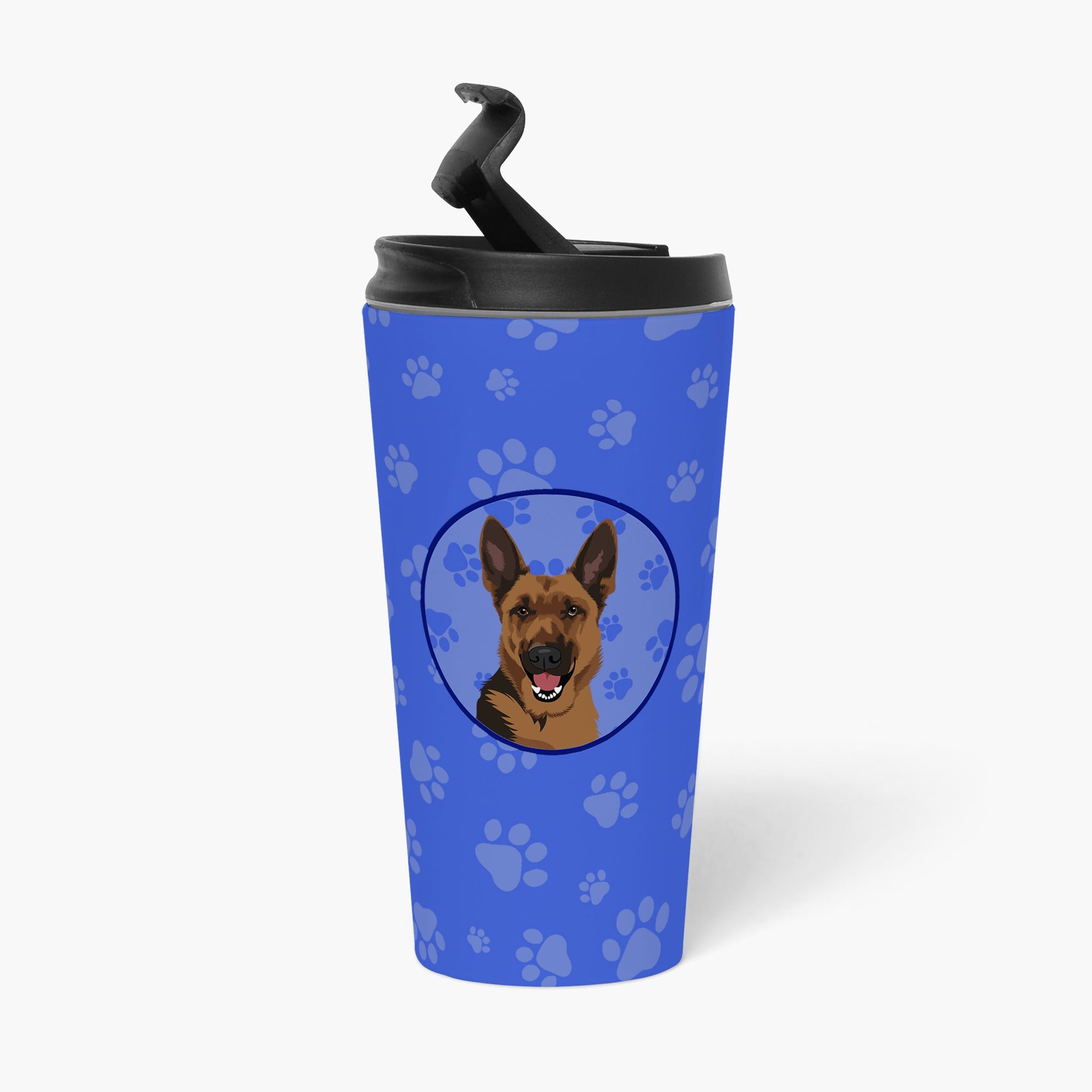 German Shepherd Black and Tan #2 Stainless Steel 16 oz Tumbler Blue Insulated Tumbler with Lid, Cute Travel Cup for Coffee, Cocktails, Gift Men, Dad, Women, Mother