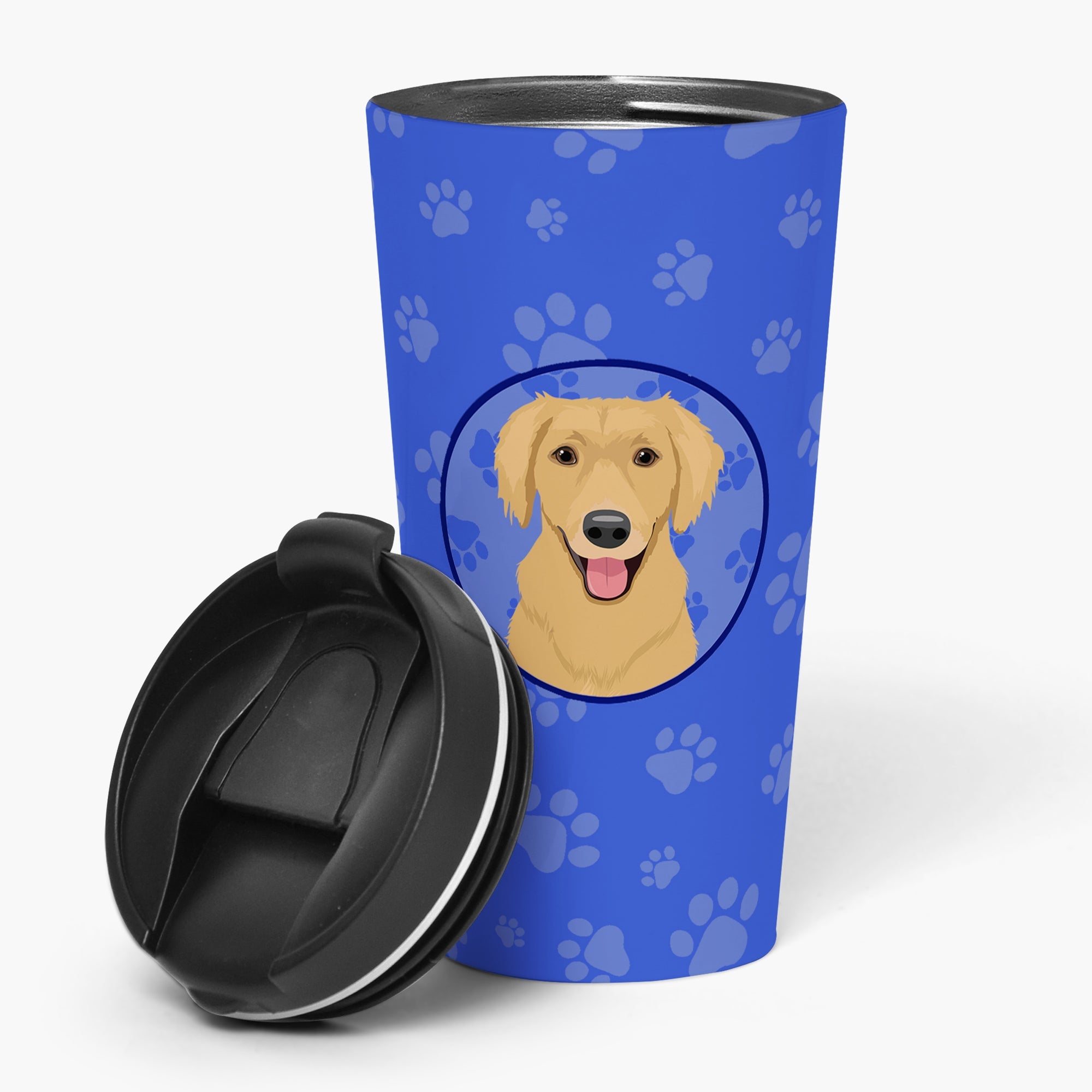 Golden Retriever Gold #2 Stainless Steel 16 oz Tumbler Blue Insulated Tumbler with Lid, Cute Travel Cup for Coffee, Cocktails, Gift Men, Dad, Women, Mother
