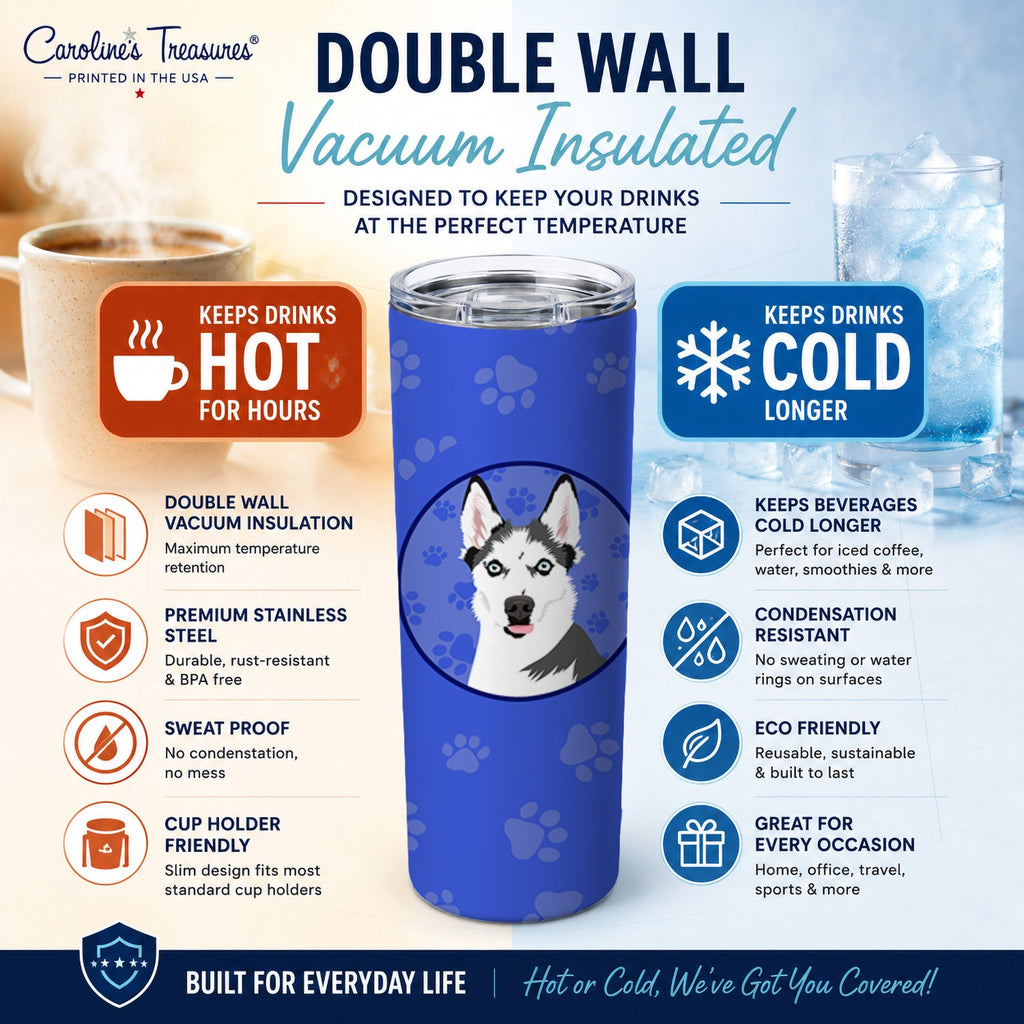 Siberian Husky Puppy  Stainless Steel Skinny Tumbler 20 oz Vacuum Double Walled Reusable Insulated Travel Cup