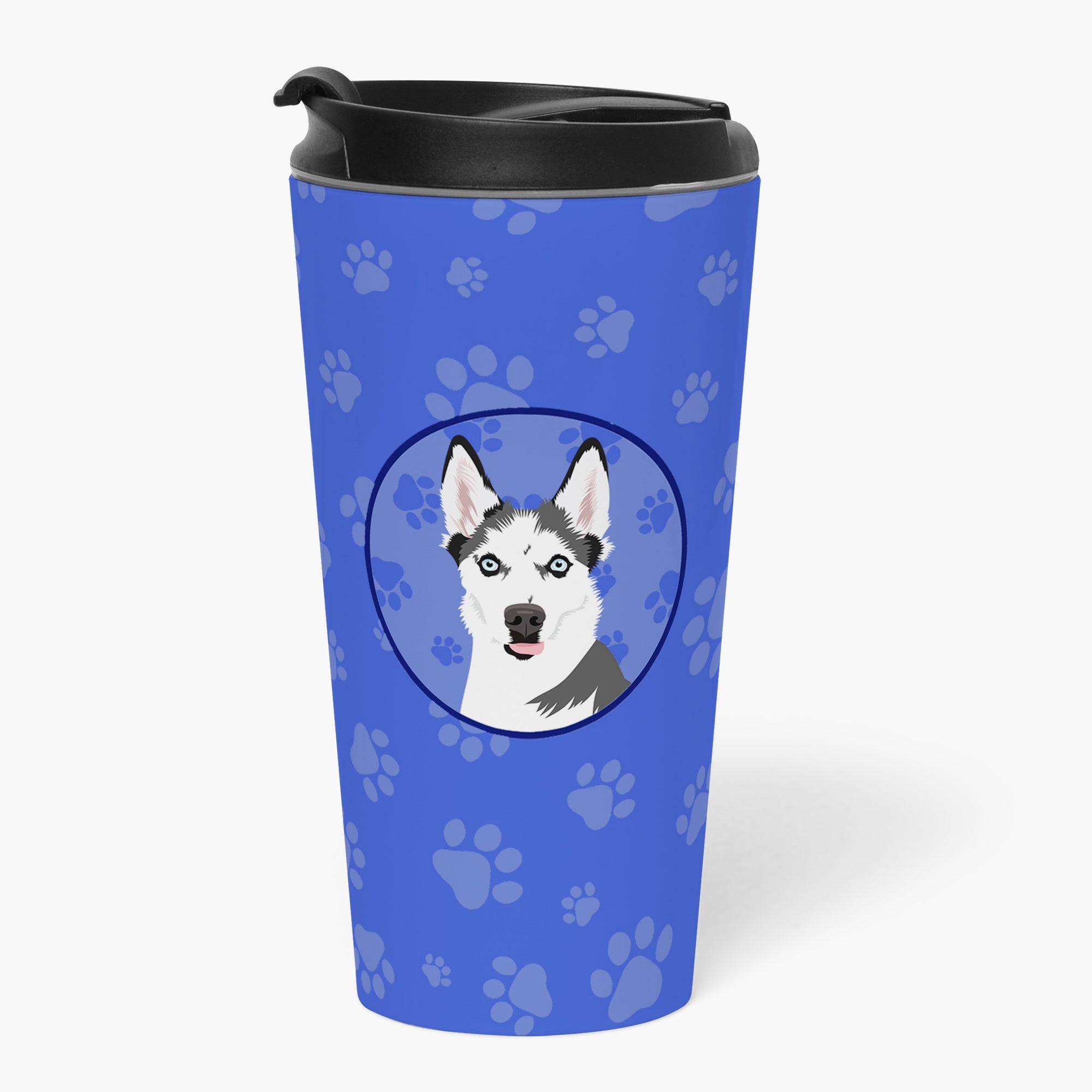 Siberian Husky Puppy Stainless Steel 16 oz Tumbler Blue Insulated Tumbler with Lid, Cute Travel Cup for Coffee, Cocktails, Gift Men, Dad, Women, Mother