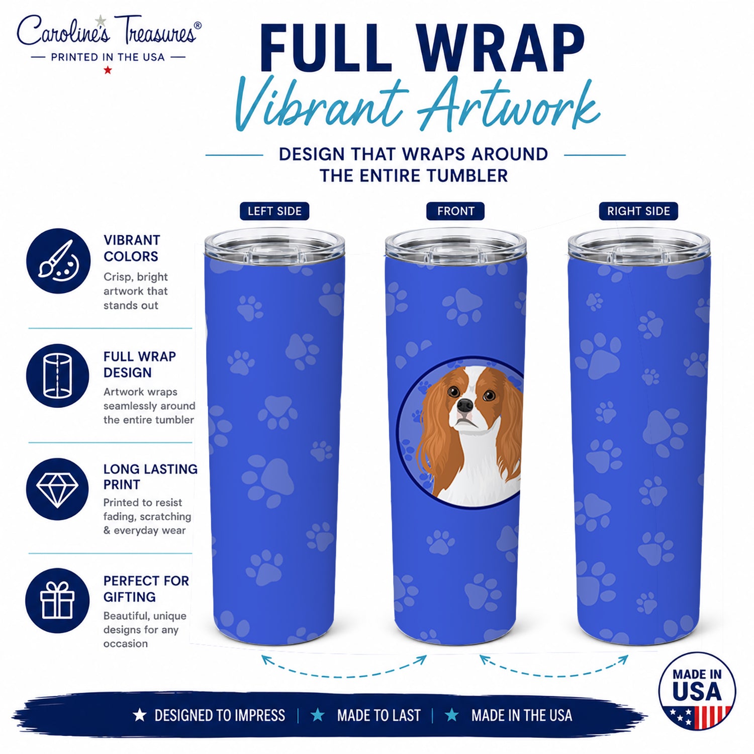 Cavalier King Charles Spaniel Blenheim #1  Stainless Steel Skinny Tumbler 20 oz Vacuum Double Walled Reusable Insulated Travel Cup
