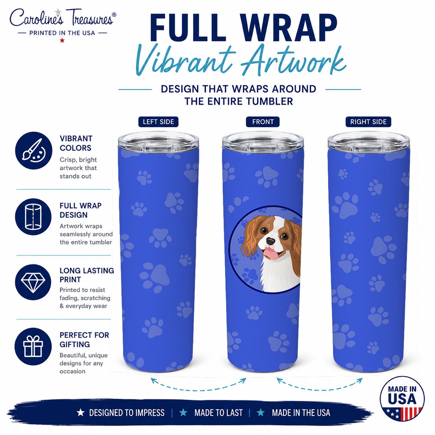 Cavalier King Charles Spaniel Blenheim #2  Stainless Steel Skinny Tumbler 20 oz Vacuum Double Walled Reusable Insulated Travel Cup