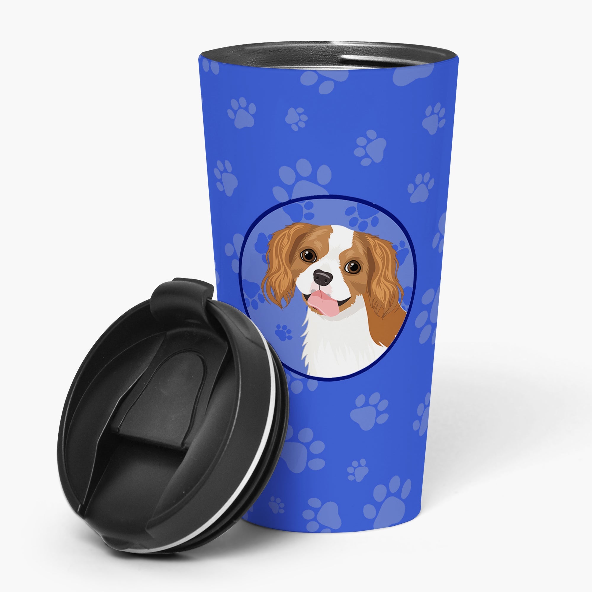 Cavalier King Charles Spaniel Blenheim #2 Stainless Steel 16 oz Tumbler Blue Insulated Tumbler with Lid, Cute Travel Cup for Coffee, Cocktails, Gift Men, Dad, Women, Mother