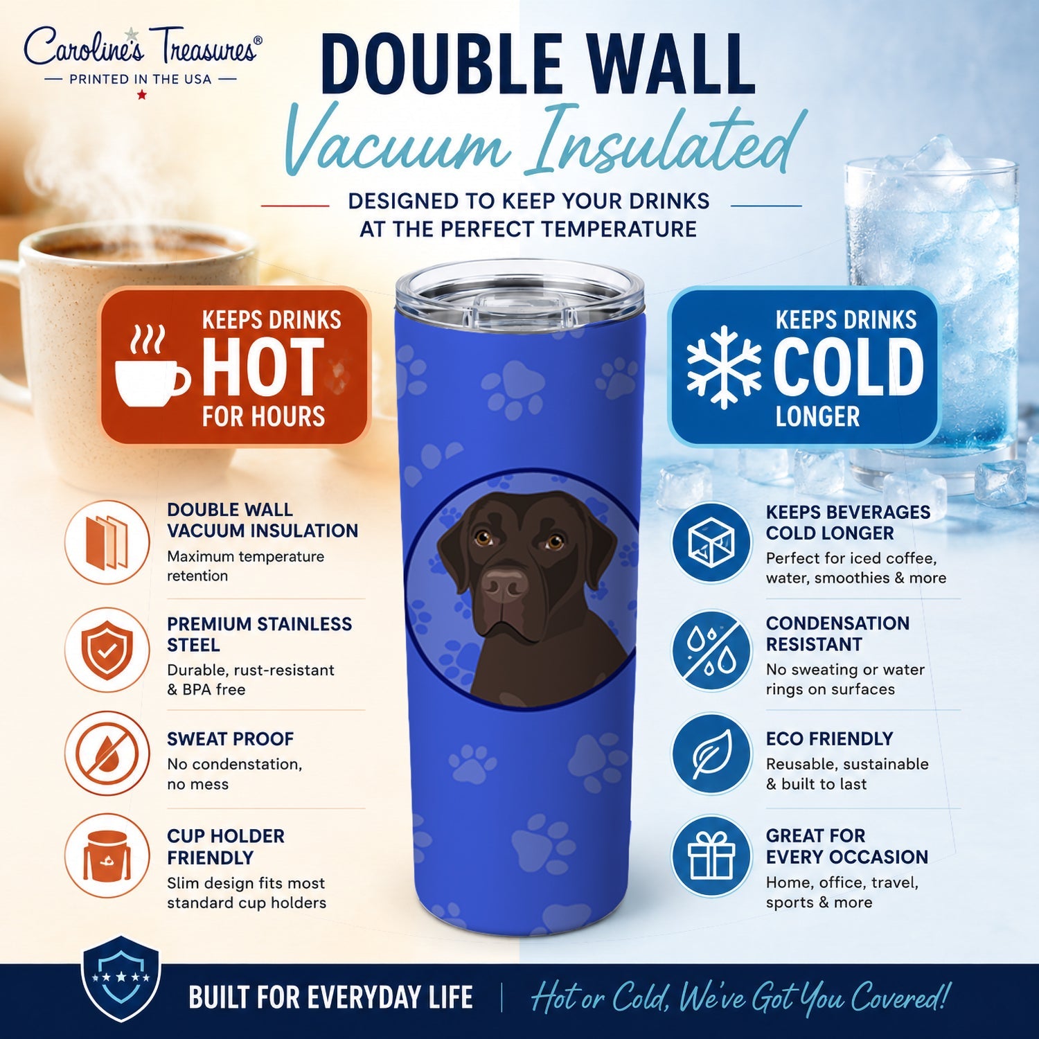 Labrador Retriever Chocolate #1  Stainless Steel Skinny Tumbler 20 oz Vacuum Double Walled Reusable Insulated Travel Cup