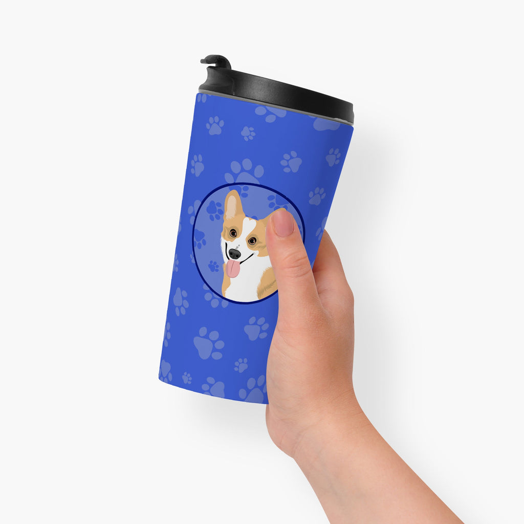 Pembroke Corgi Red and White Stainless Steel 16 oz Tumbler Blue Insulated Tumbler with Lid, Cute Travel Cup for Coffee, Cocktails, Gift Men, Dad, Women, Mother