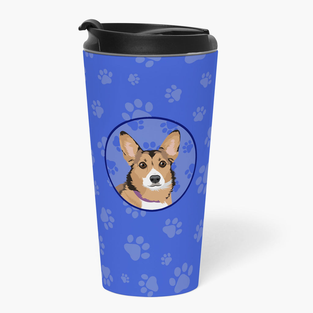 Pembroke Welsh Corgi Sable and White Stainless Steel 16 oz Tumbler Blue Insulated Tumbler with Lid, Cute Travel Cup for Coffee, Cocktails, Gift Men, Dad, Women, Mother