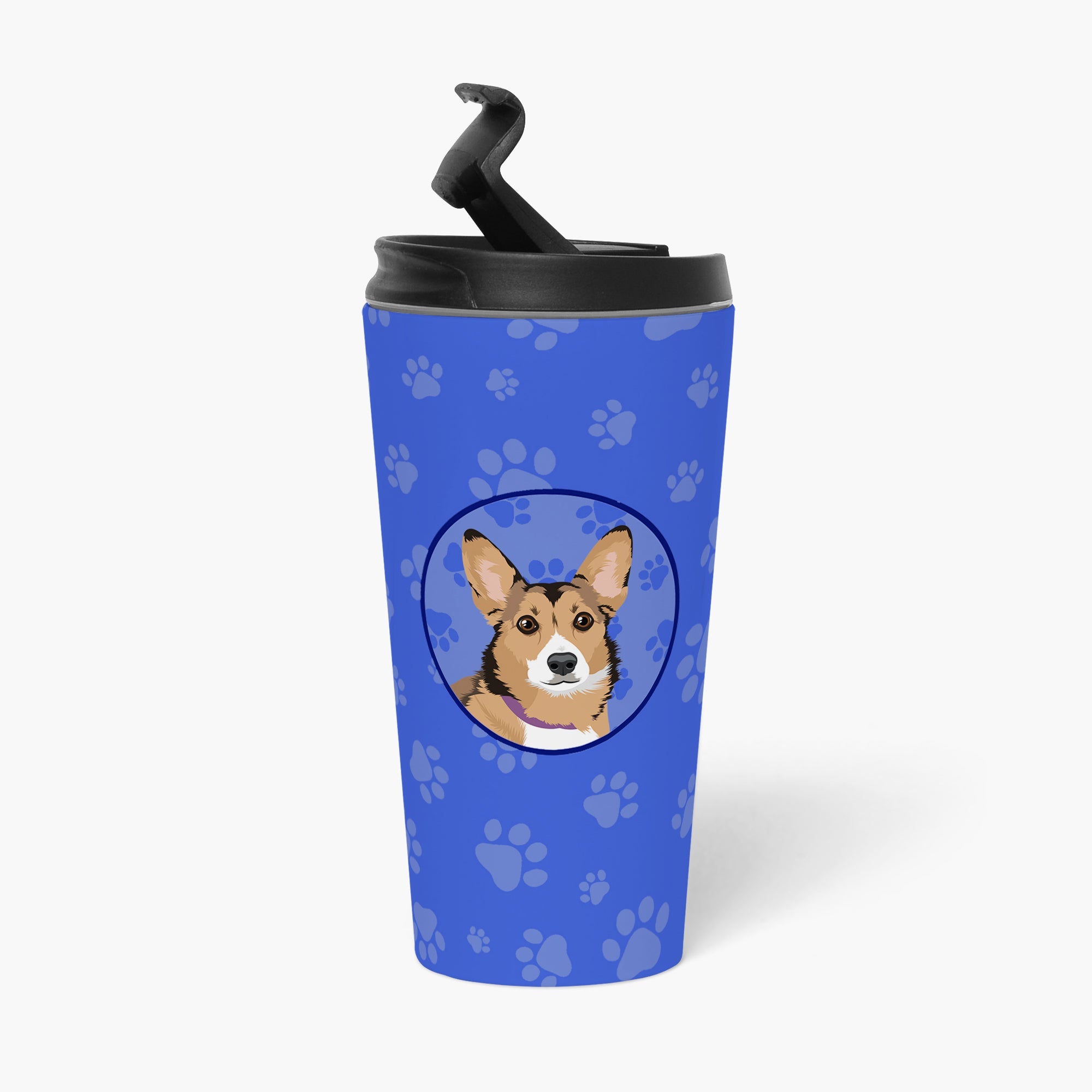Pembroke Welsh Corgi Sable and White Stainless Steel 16 oz Tumbler Blue Insulated Tumbler with Lid, Cute Travel Cup for Coffee, Cocktails, Gift Men, Dad, Women, Mother