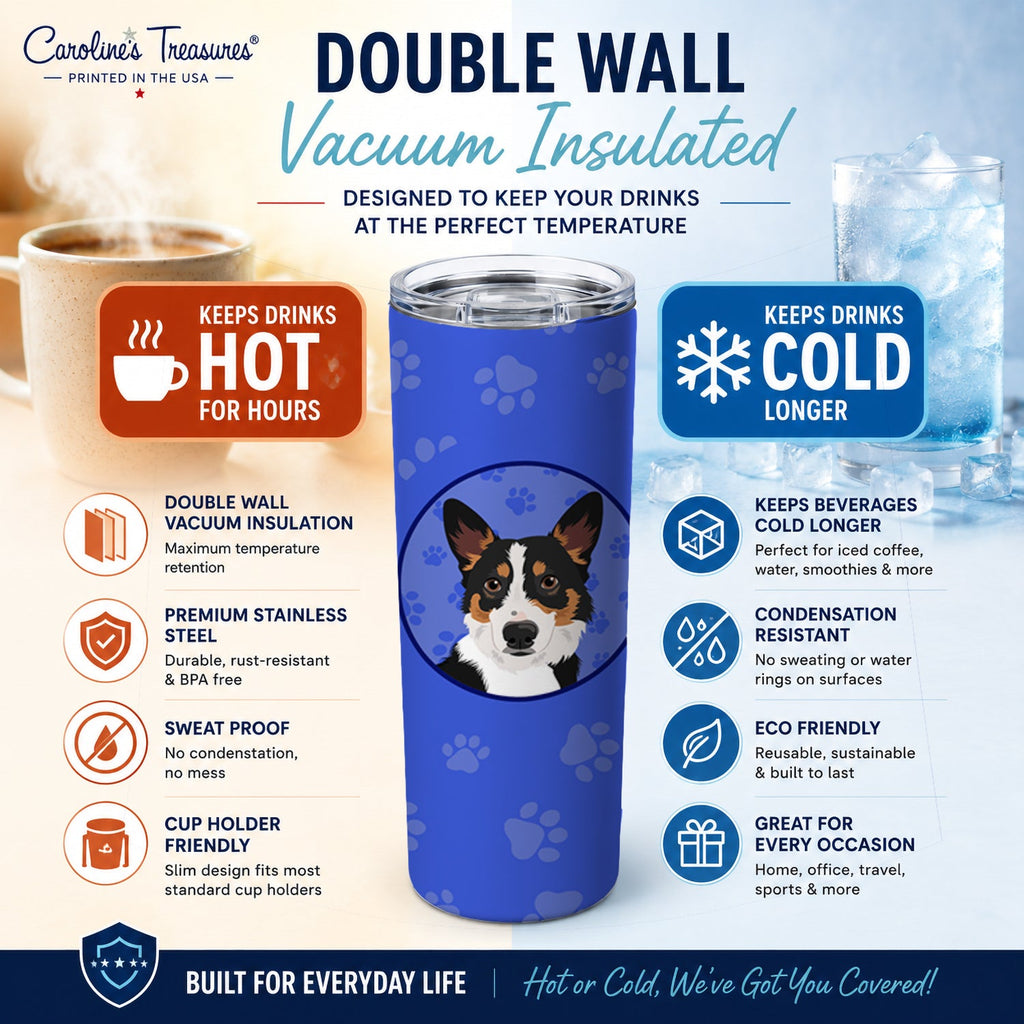 Pembroke Welsh Corgi Tricolor Black-Headed #1  Stainless Steel Skinny Tumbler 20 oz Vacuum Double Walled Reusable Insulated Travel Cup
