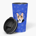 Pembroke Welsh Corgi Tricolor Red-Headed Stainless Steel 16 oz Tumbler Blue Insulated Tumbler with Lid, Cute Travel Cup for Coffee, Cocktails, Gift Men, Dad, Women, Mother