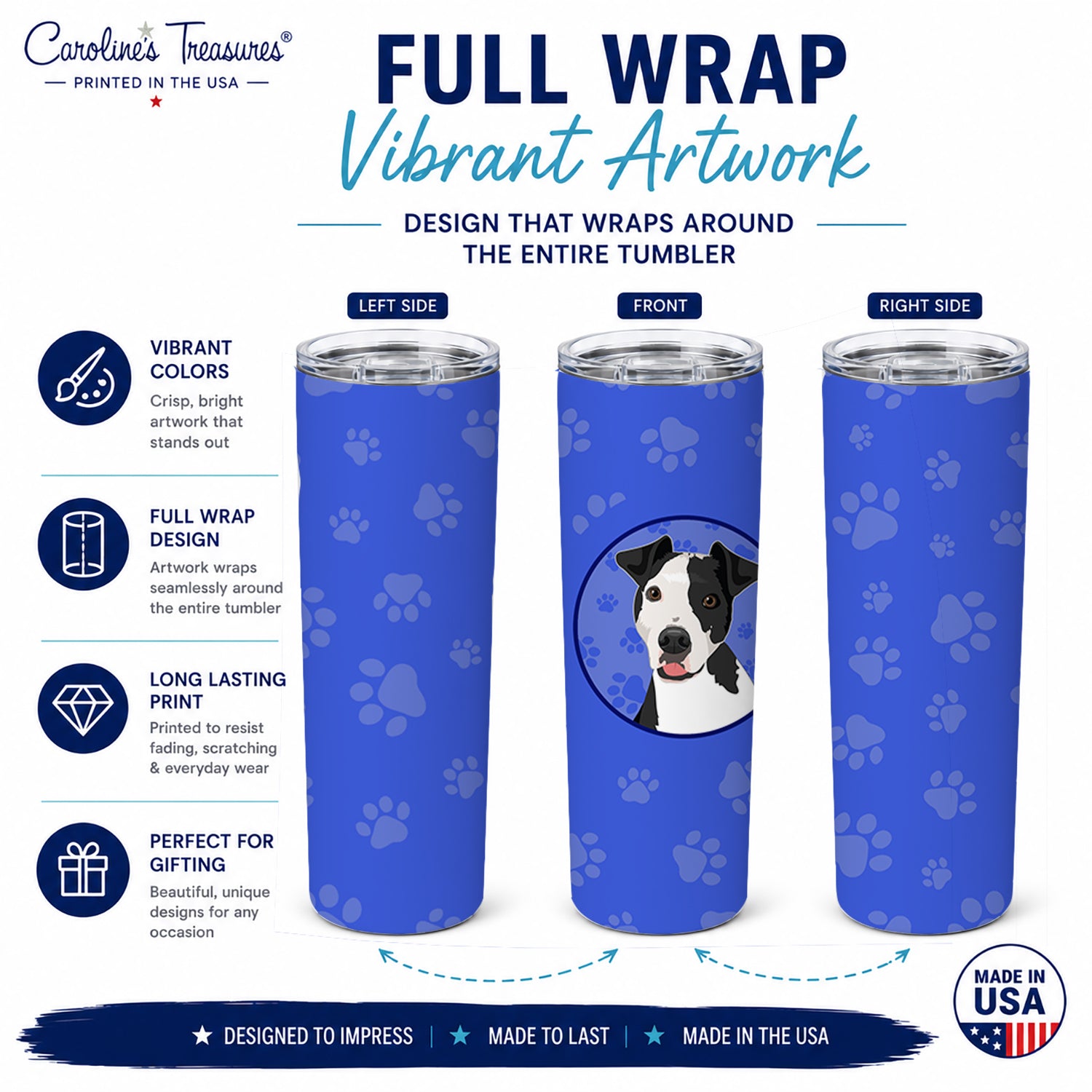 Pit Bull Black #2  Stainless Steel Skinny Tumbler 20 oz Vacuum Double Walled Reusable Insulated Travel Cup