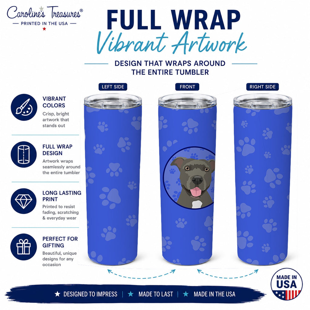 Pit Bull Blue #3  Stainless Steel Skinny Tumbler 20 oz Vacuum Double Walled Reusable Insulated Travel Cup