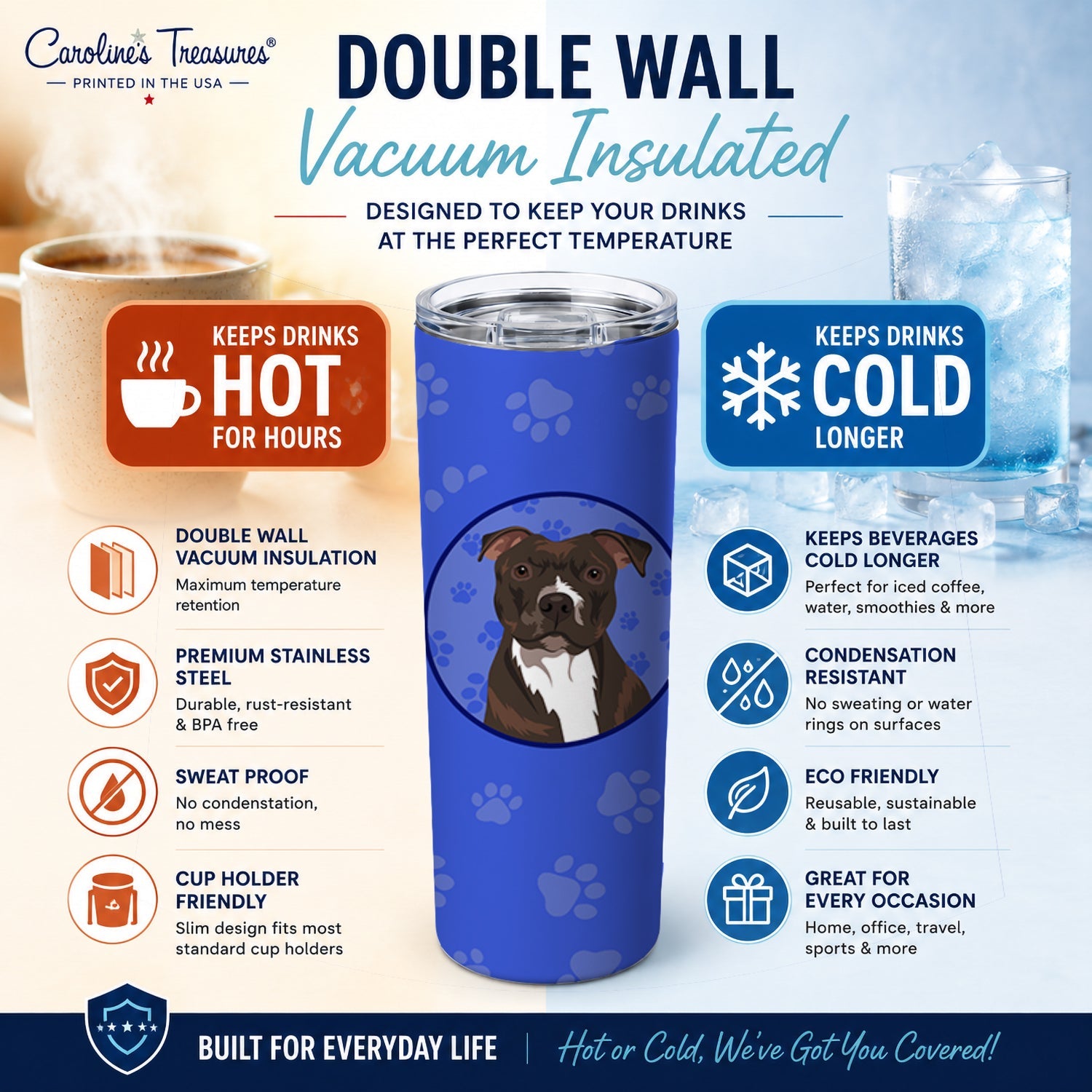Pit Bull Brindle #2  Stainless Steel Skinny Tumbler 20 oz Vacuum Double Walled Reusable Insulated Travel Cup