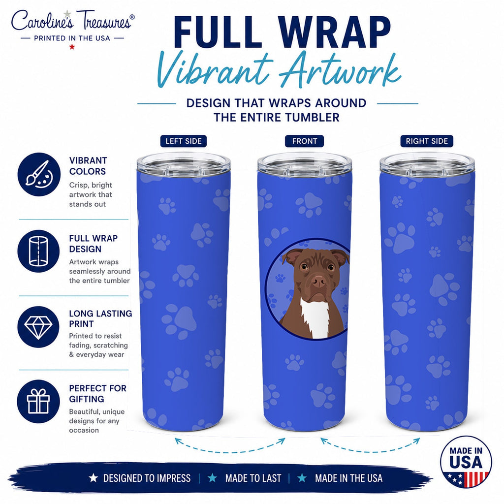 Pit Bull Chocolate  Stainless Steel Skinny Tumbler 20 oz Vacuum Double Walled Reusable Insulated Travel Cup