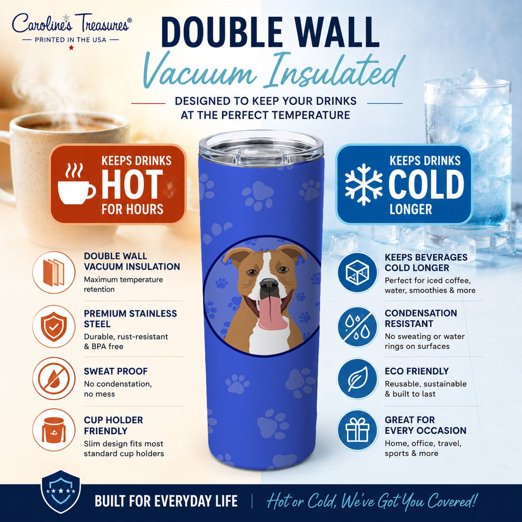 Pit Bull Fawn #2  Stainless Steel Skinny Tumbler 20 oz Vacuum Double Walled Reusable Insulated Travel Cup