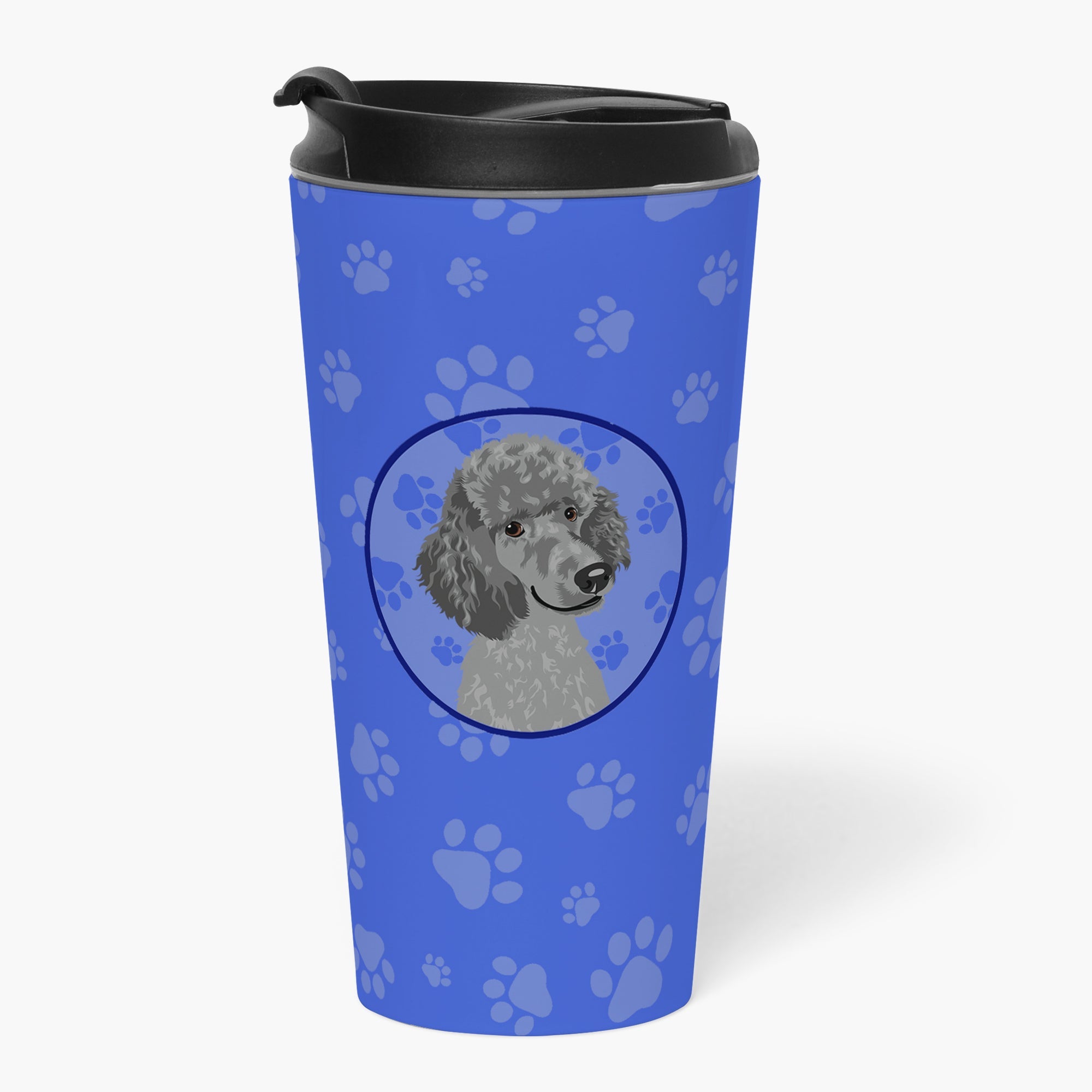 Poodle Standard Gray Stainless Steel 16 oz Tumbler Blue Insulated Tumbler with Lid, Cute Travel Cup for Coffee, Cocktails, Gift Men, Dad, Women, Mother