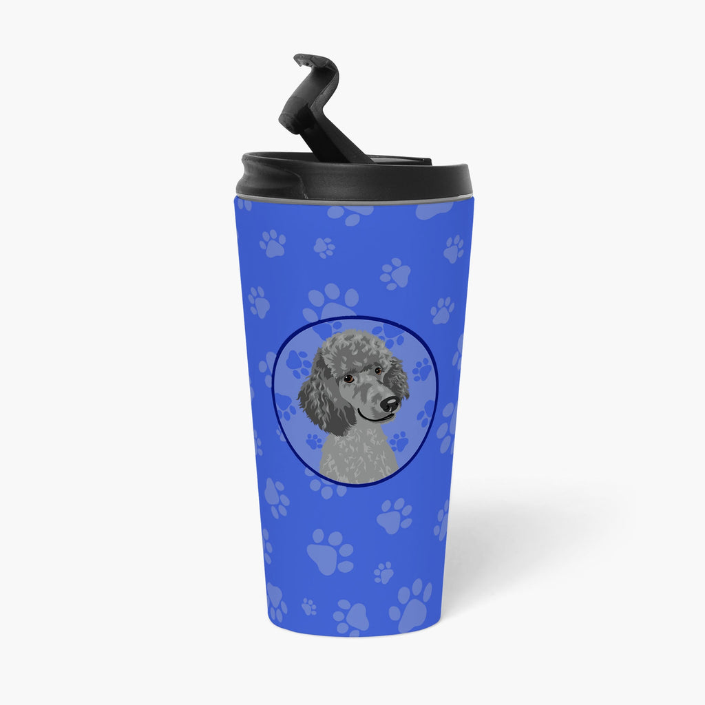 Poodle Standard Gray Stainless Steel 16 oz Tumbler Blue Insulated Tumbler with Lid, Cute Travel Cup for Coffee, Cocktails, Gift Men, Dad, Women, Mother