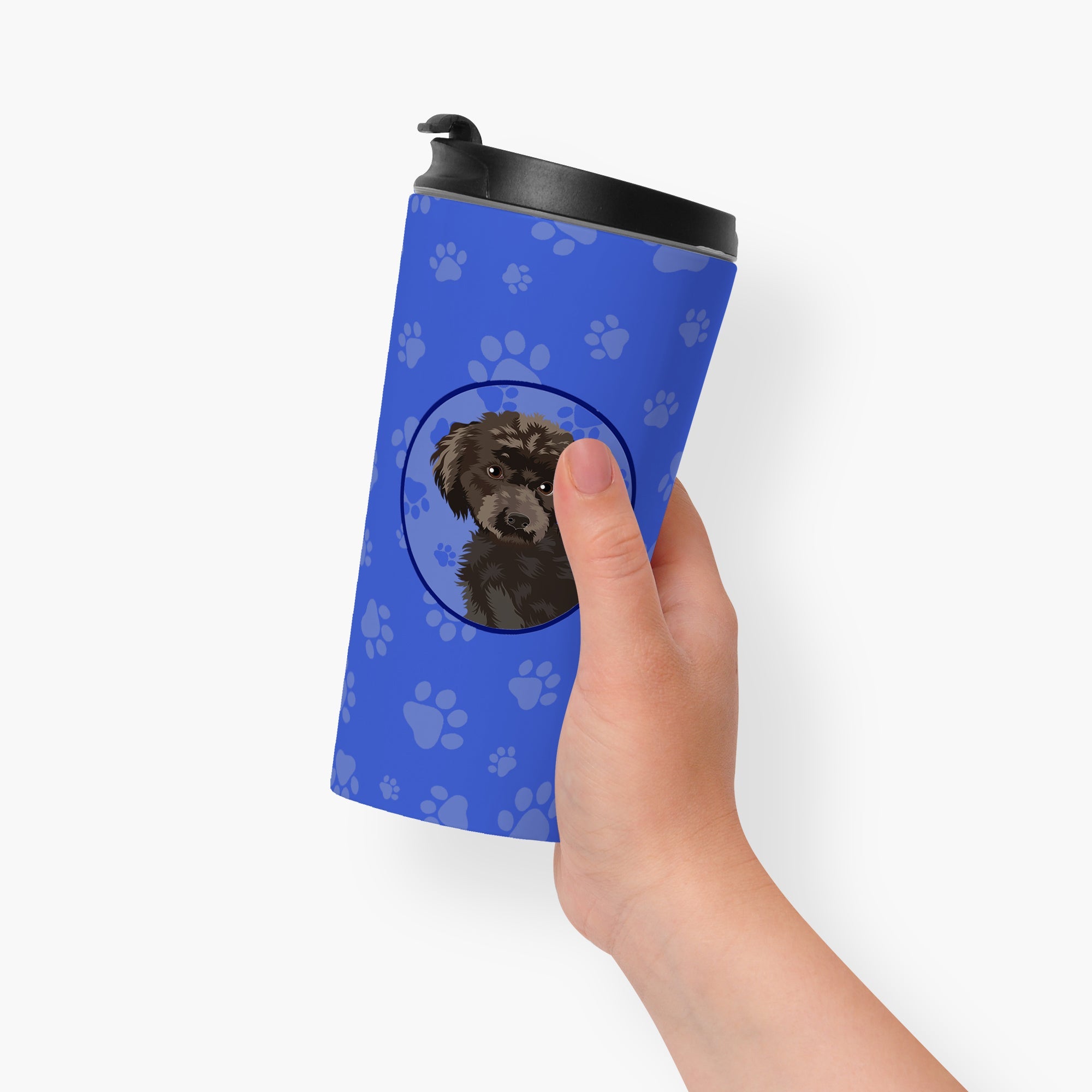 Poodle Toy Brown Stainless Steel 16 oz Tumbler Blue Insulated Tumbler with Lid, Cute Travel Cup for Coffee, Cocktails, Gift Men, Dad, Women, Mother