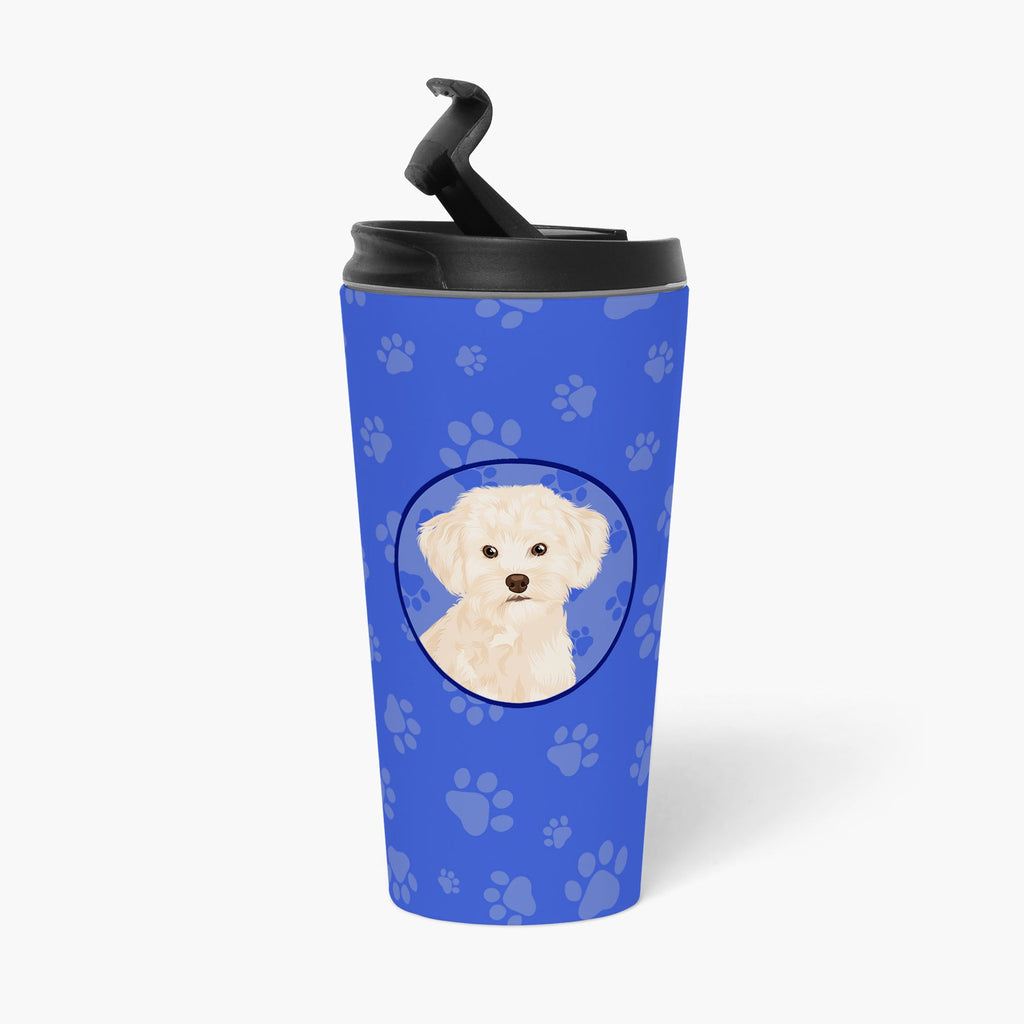 Poodle Toy Cream Stainless Steel 16 oz Tumbler Blue Insulated Tumbler with Lid, Cute Travel Cup for Coffee, Cocktails, Gift Men, Dad, Women, Mother