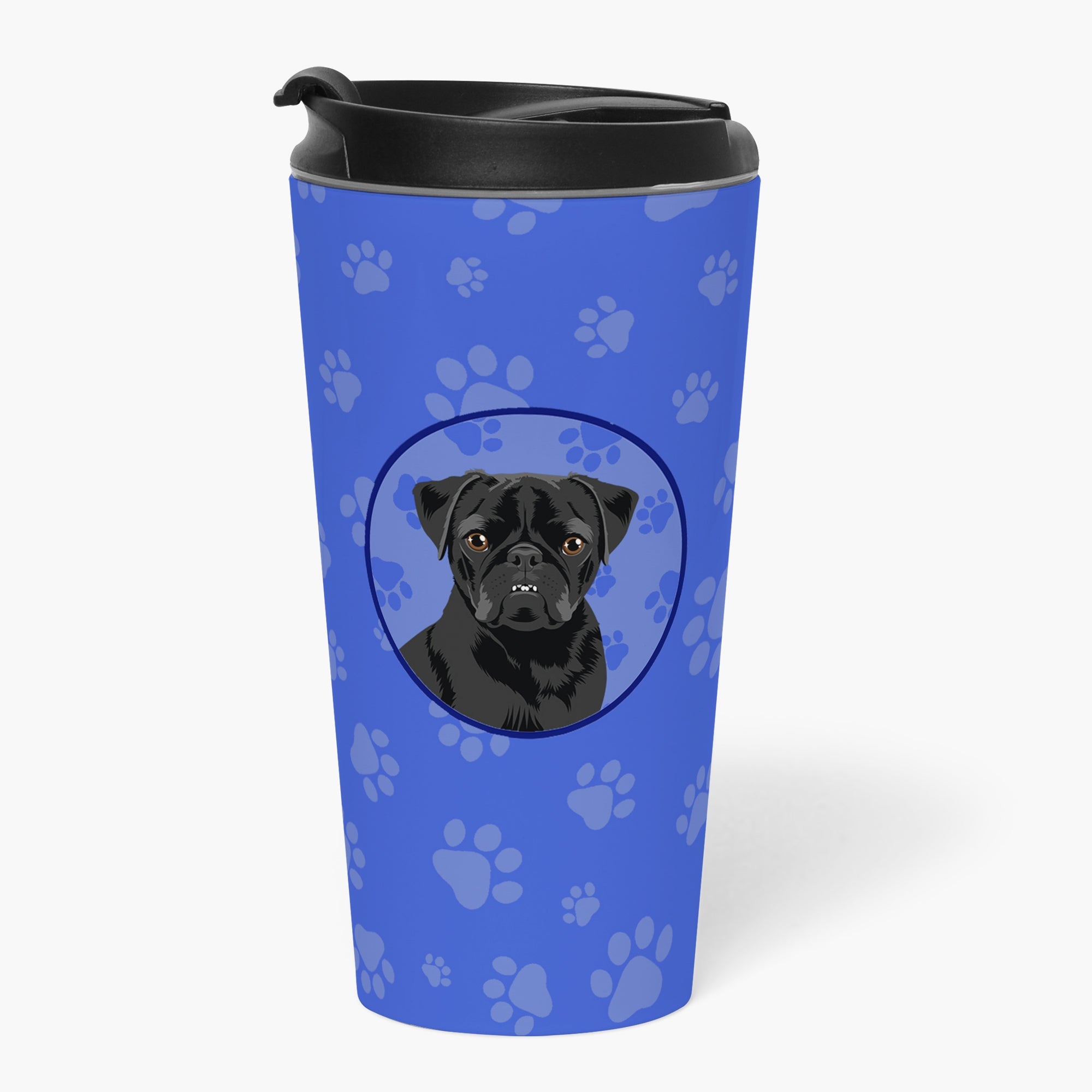 Pug Black #2 Stainless Steel 16 oz Tumbler Blue Insulated Tumbler with Lid, Cute Travel Cup for Coffee, Cocktails, Gift Men, Dad, Women, Mother
