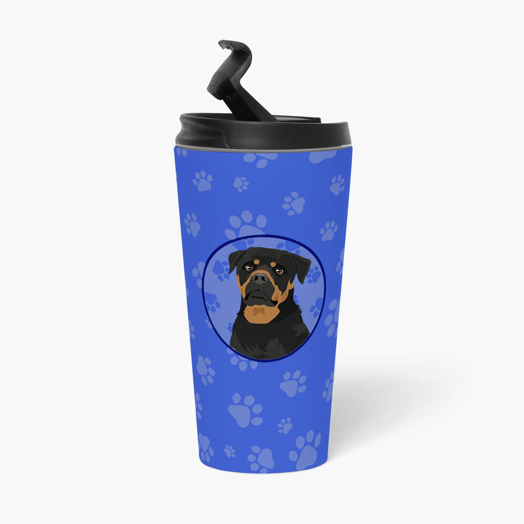 Rottweiler Black and Mahogany Stainless Steel 16 oz Tumbler Blue Insulated Tumbler with Lid, Cute Travel Cup for Coffee, Cocktails, Gift Men, Dad, Women, Mother