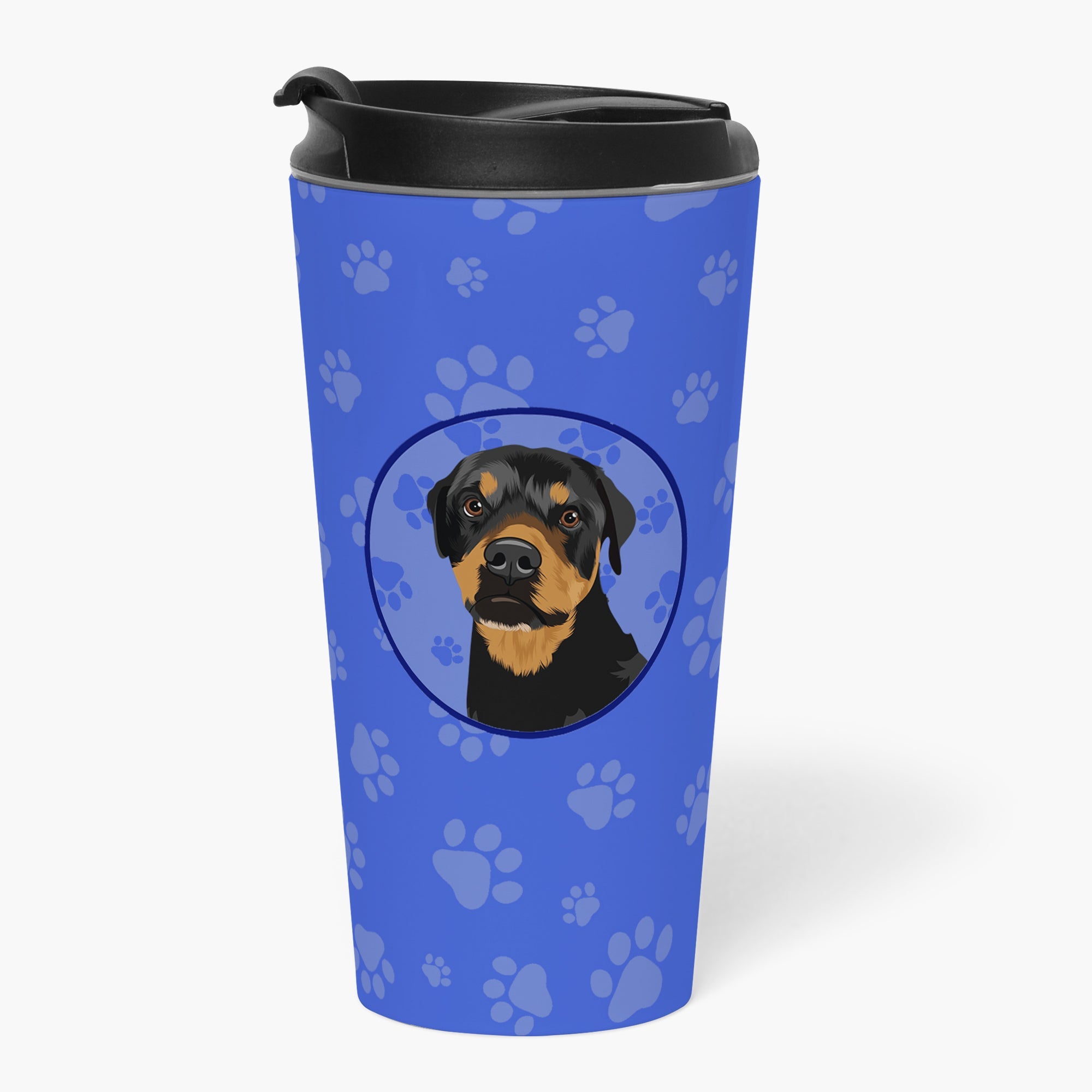 Rottweiler Black and Rust Stainless Steel 16 oz Tumbler Blue Insulated Tumbler with Lid, Cute Travel Cup for Coffee, Cocktails, Gift Men, Dad, Women, Mother